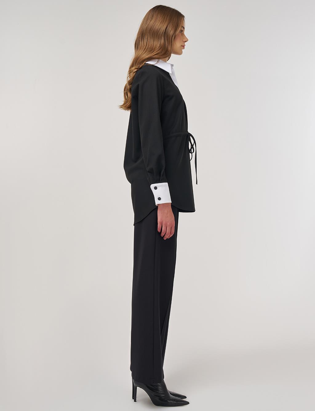 Drawstring Detail Viscose Tunic Black