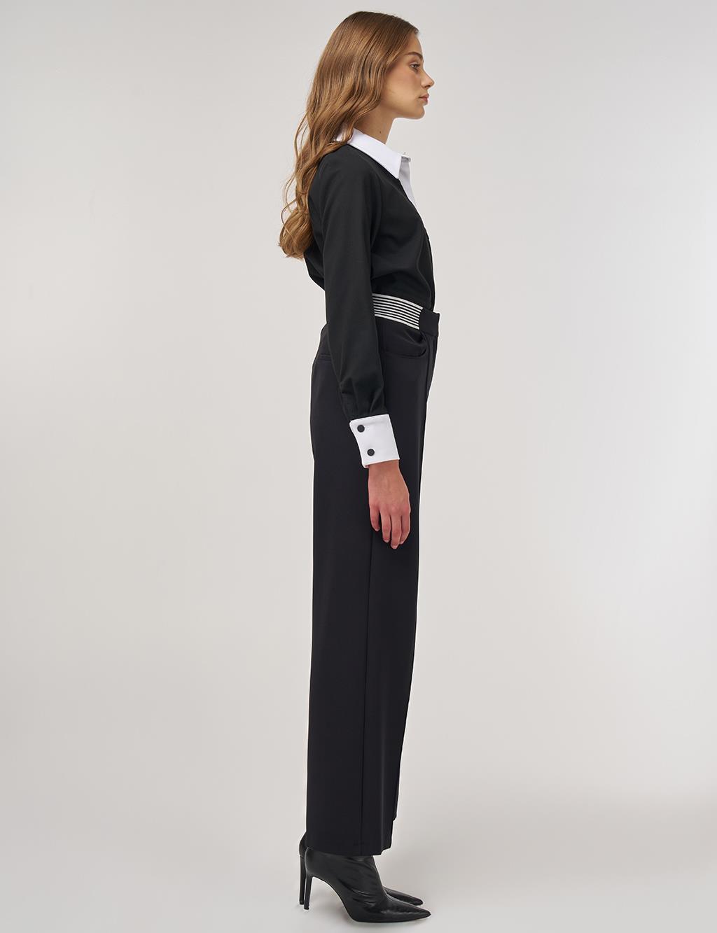 Chima-Stitched Fabric Pants Black