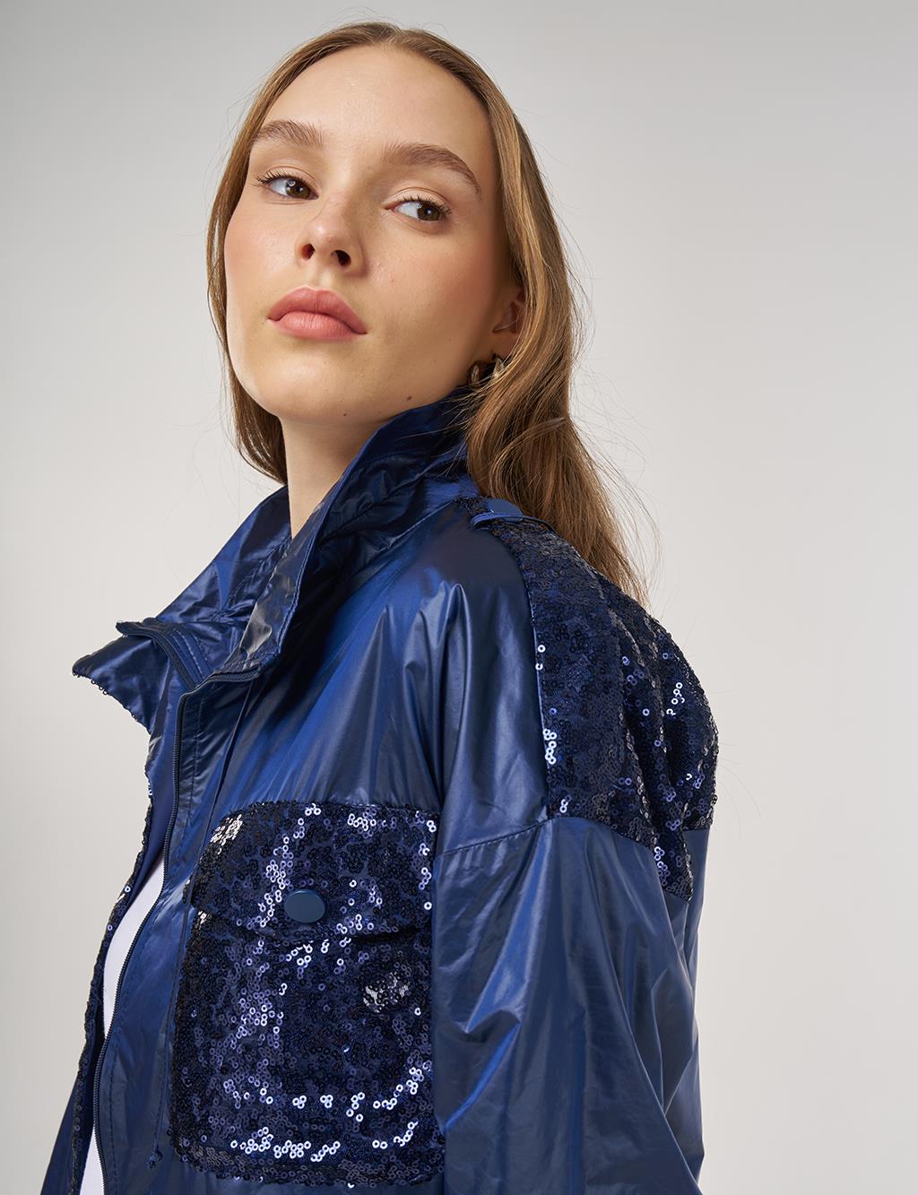 Sequin-Embroidered Jacket Indigo 
