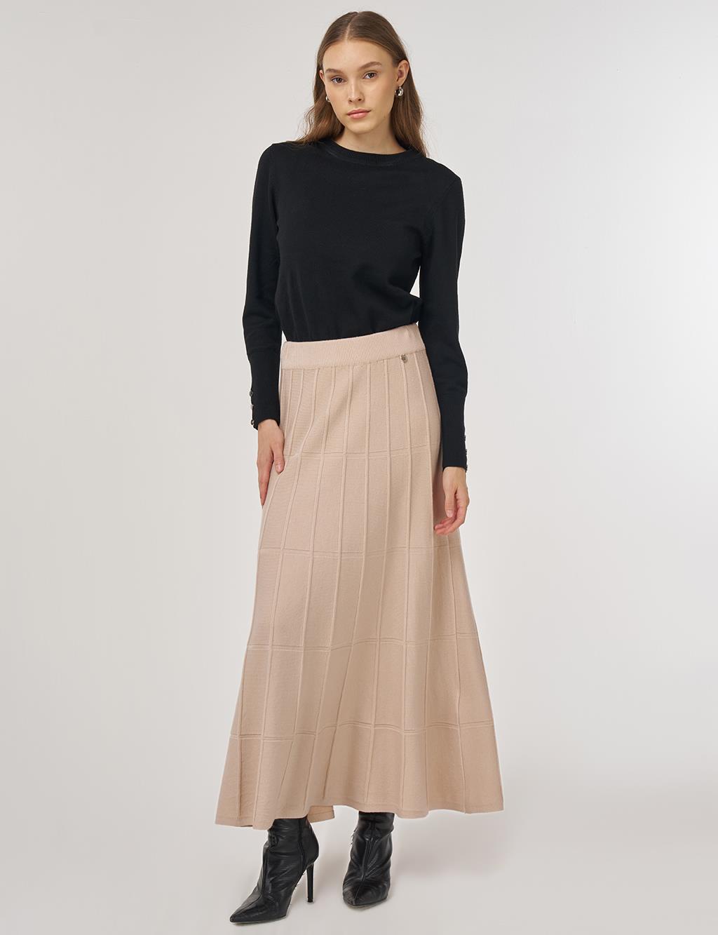 Stitched Viscose Knit Skirt in Cream