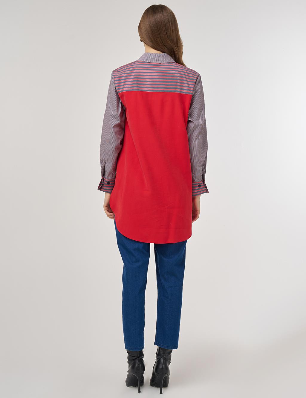 Fabric-Panel Rayon Sweatshirt Red