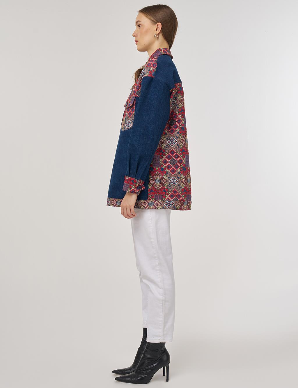 Patterned Denim Jacket Indigo
