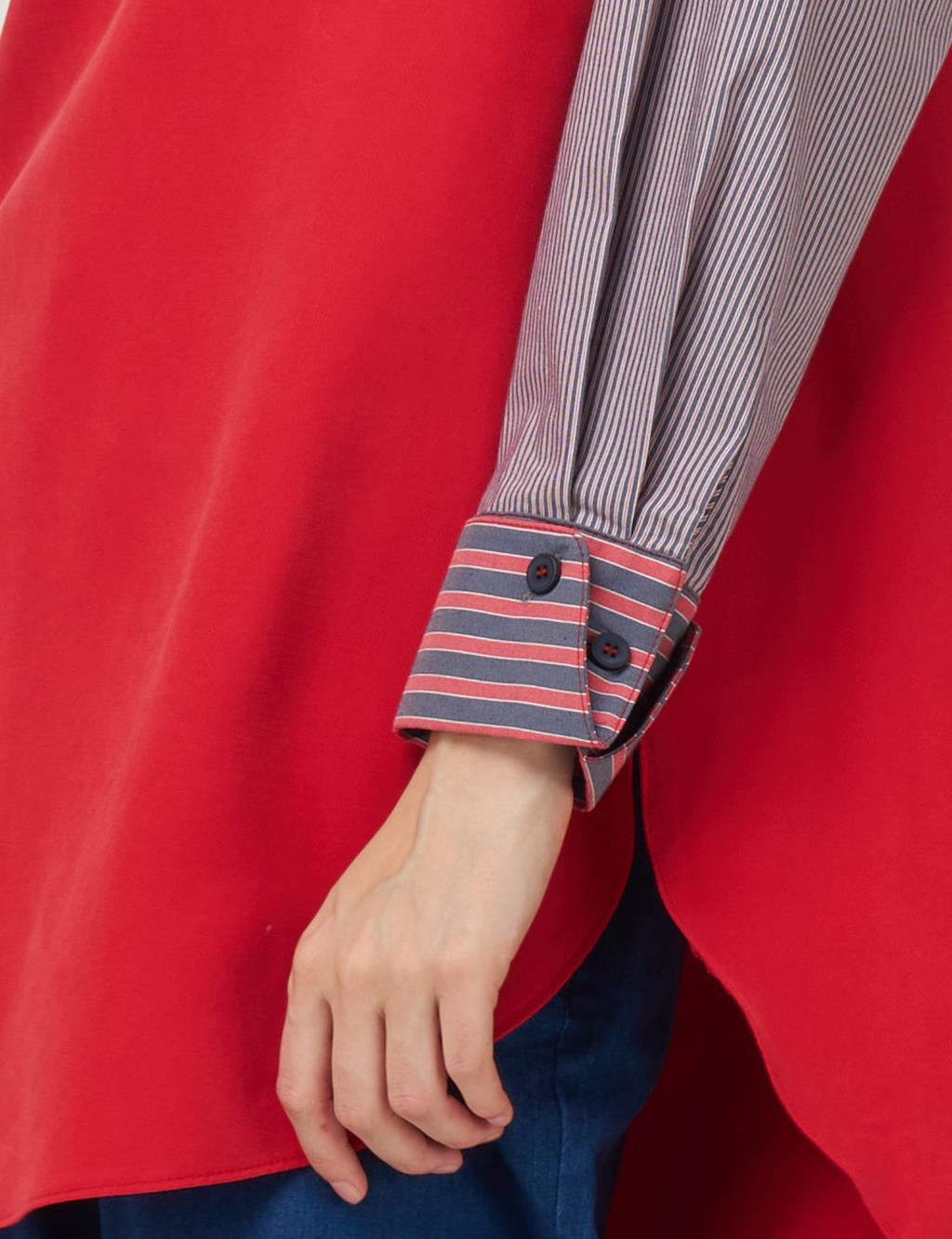 Fabric-Panel Rayon Sweatshirt Red