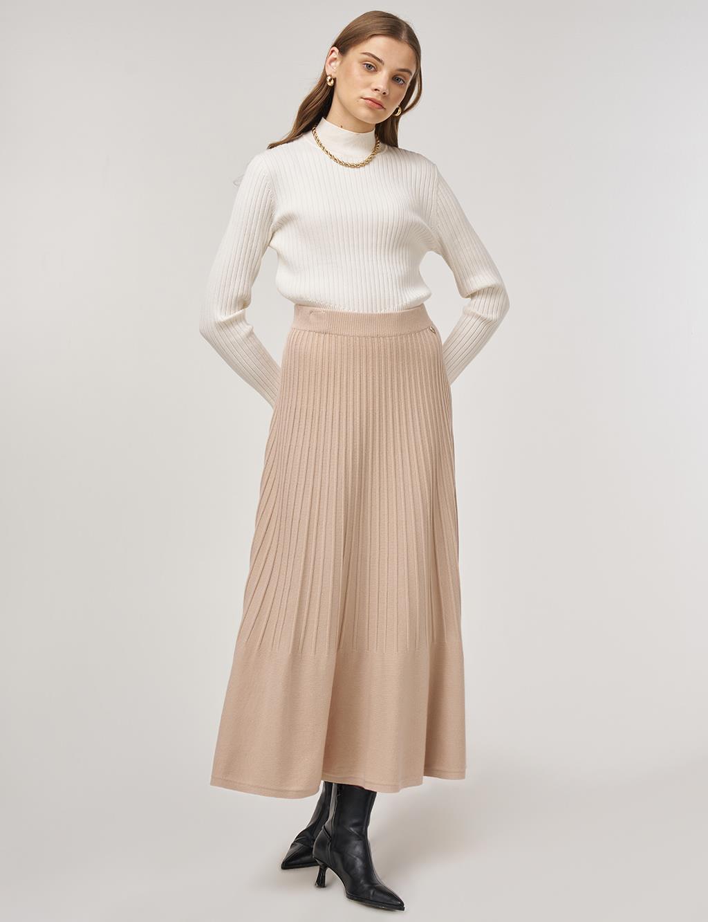 High Waist Viscose Knit Skirt Cream