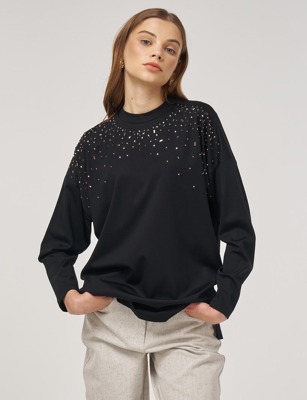 Hotfix-Printed Jersey Sweatshirt Black