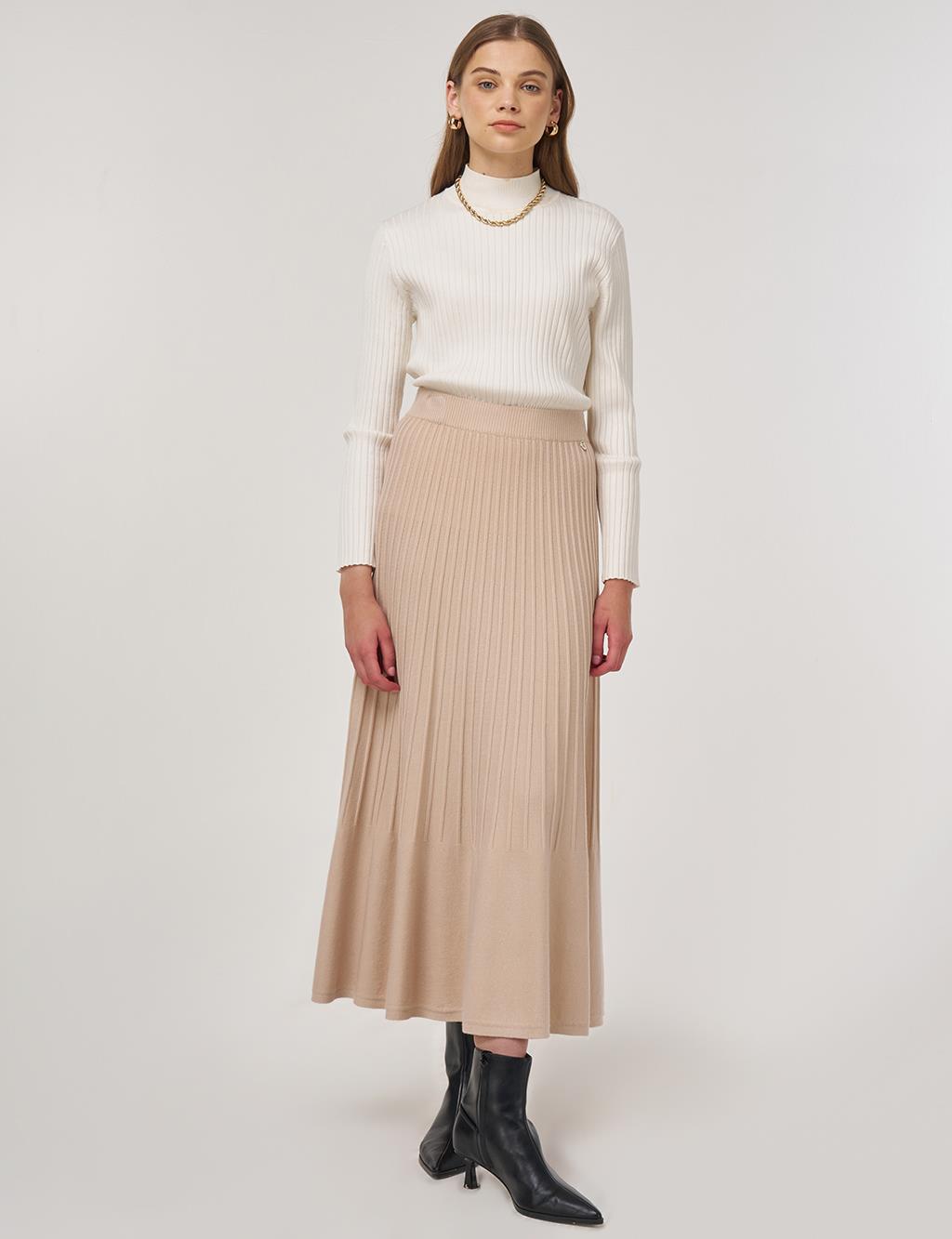 High Waist Viscose Knit Skirt Cream