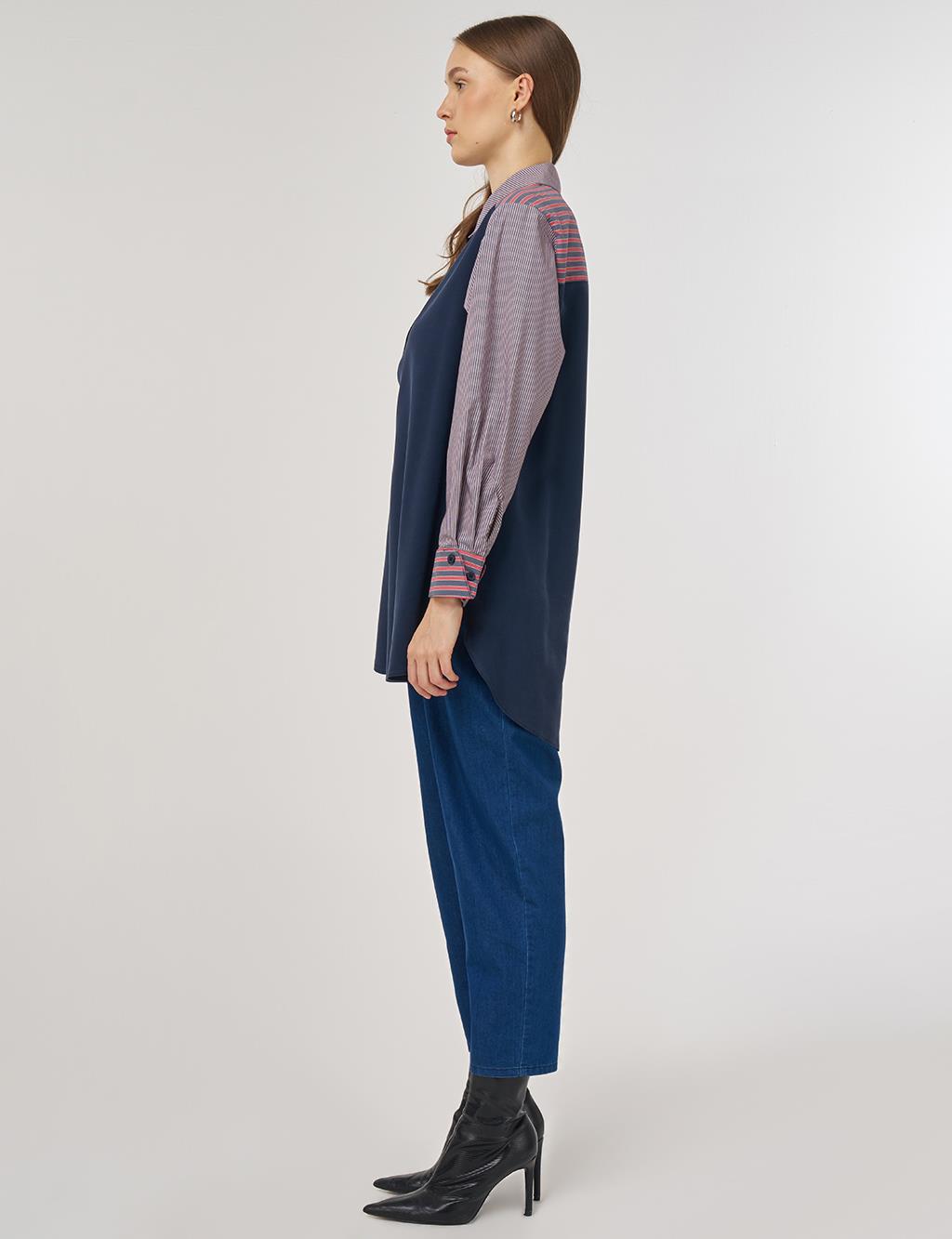 Fabric-Panel Rayon Sweatshirt Dark Navy 