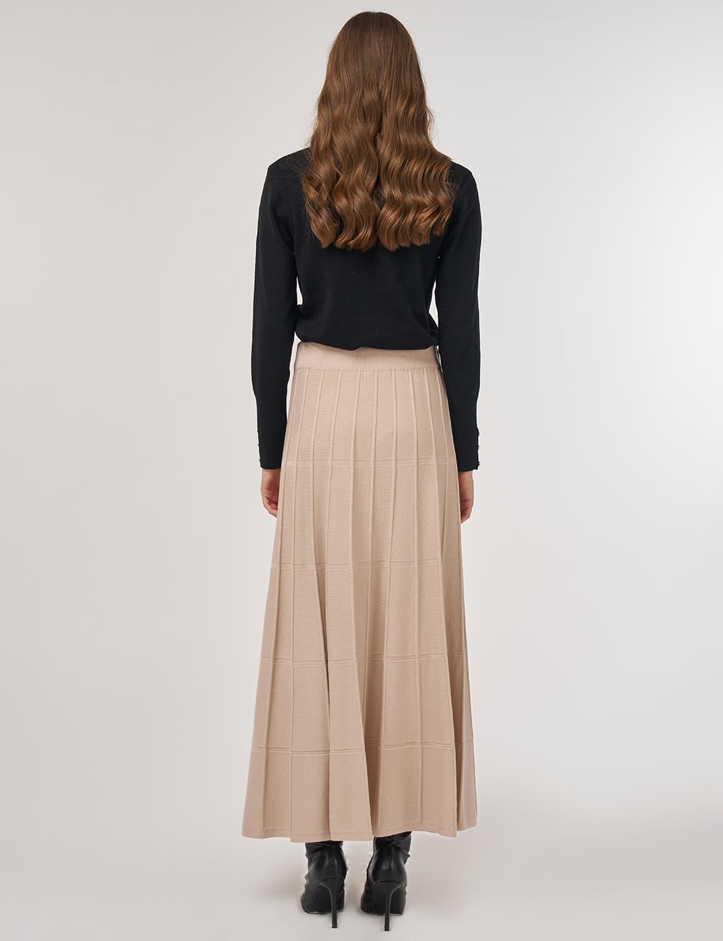 Stitched Viscose Knit Skirt in Cream