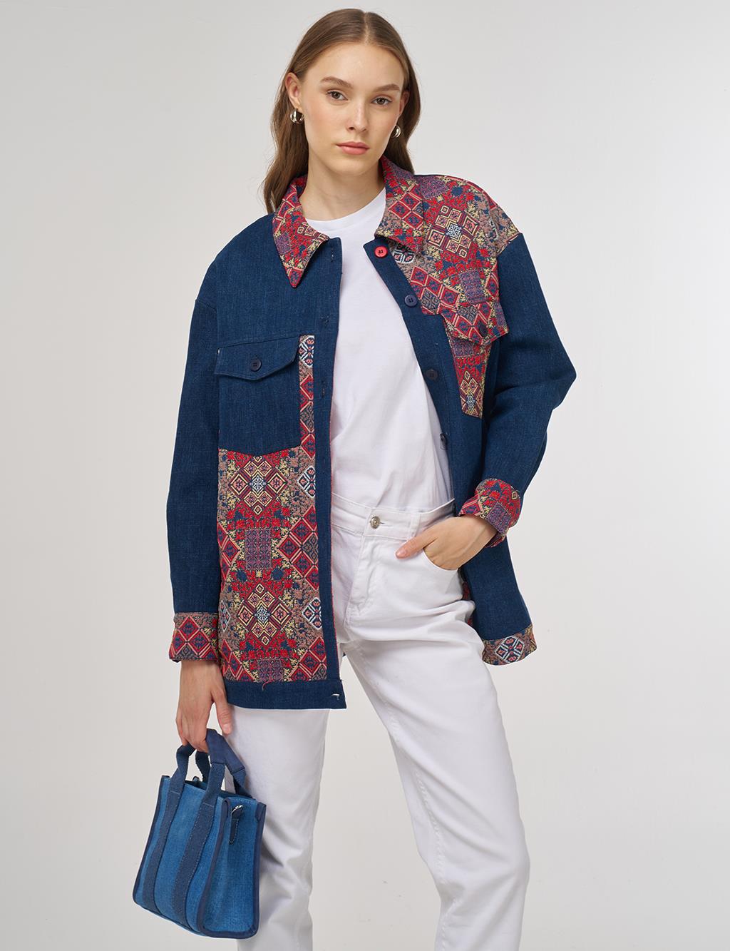 Patterned Denim Jacket Indigo