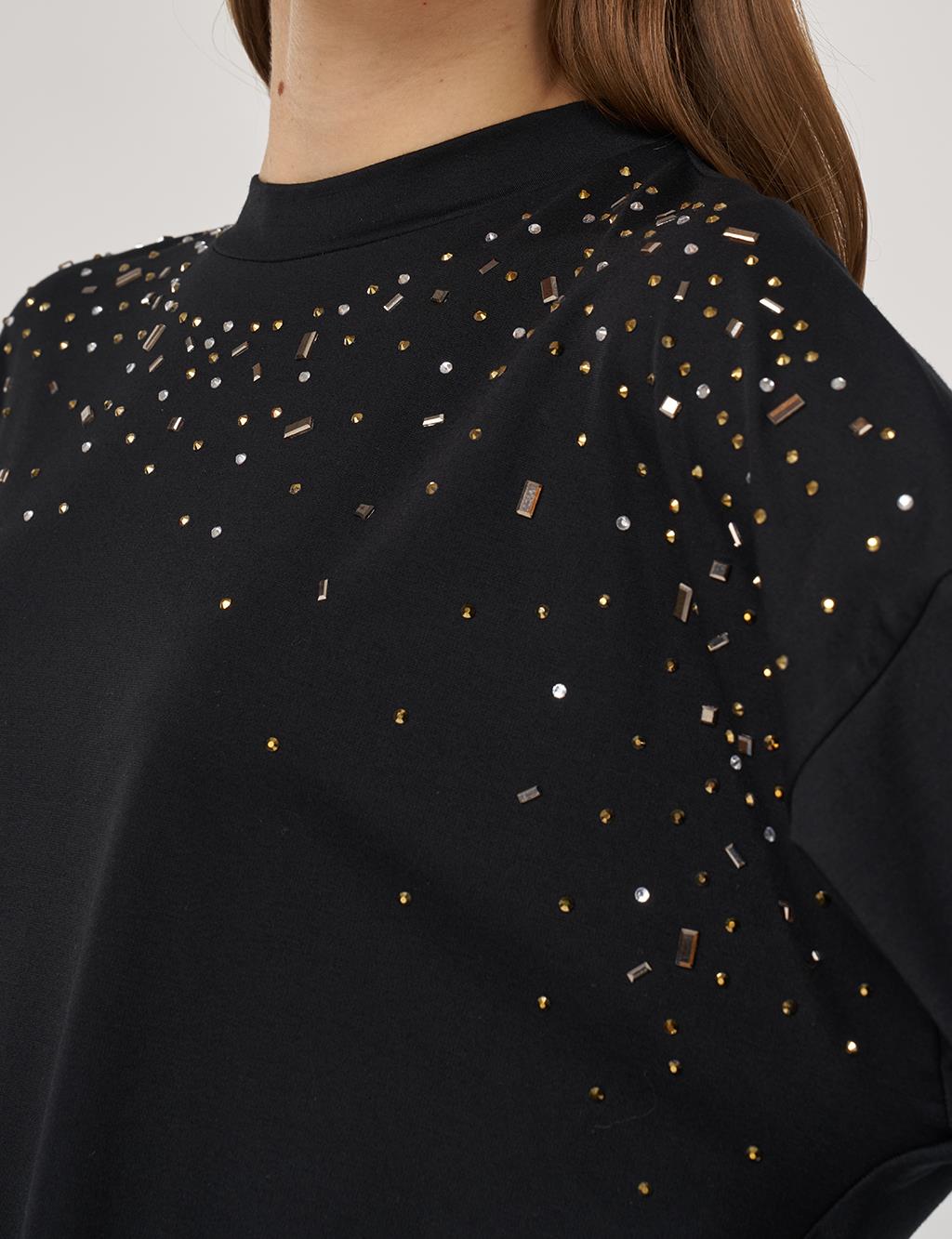 Hotfix-Printed Jersey Sweatshirt Black