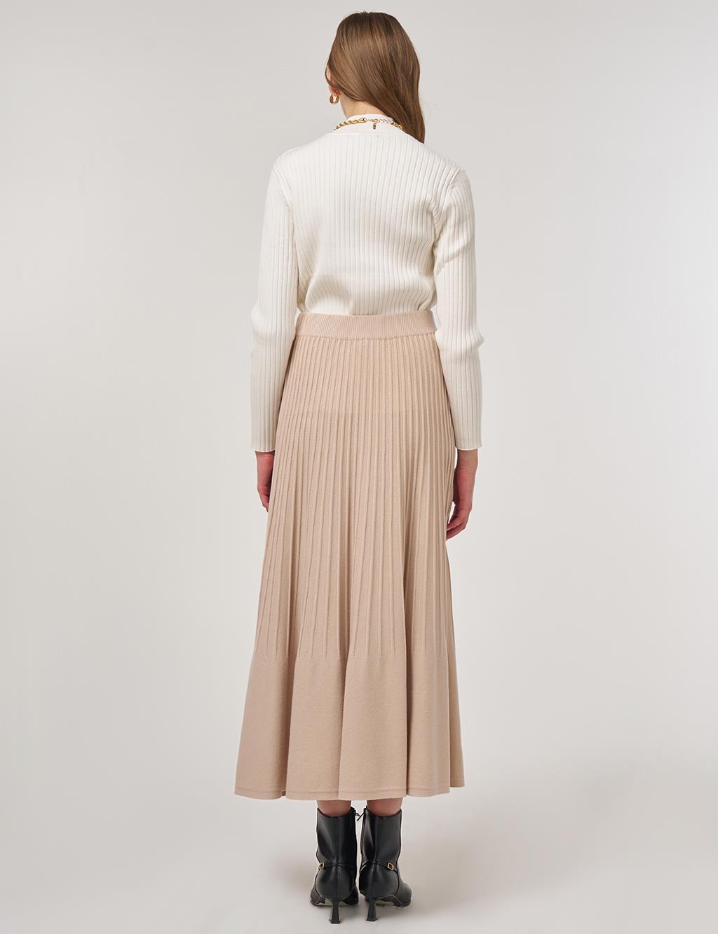 High Waist Viscose Knit Skirt Cream