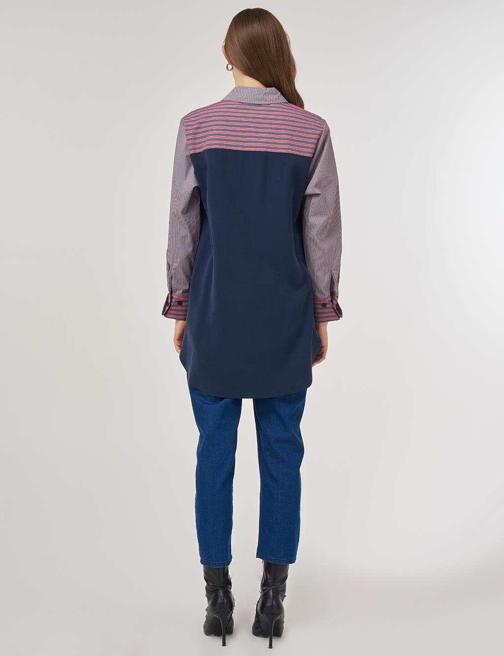 Fabric-Panel Rayon Sweatshirt Dark Navy 