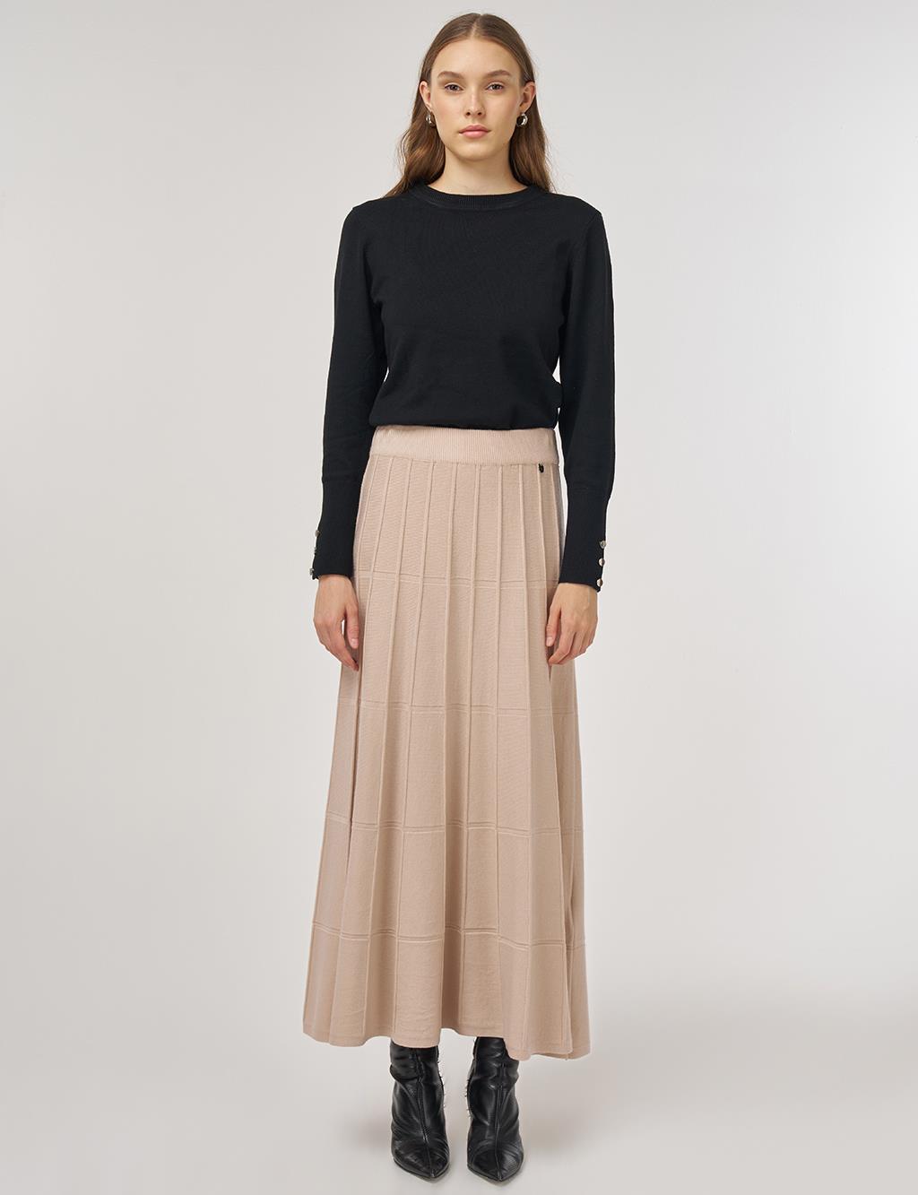 Stitched Viscose Knit Skirt in Cream