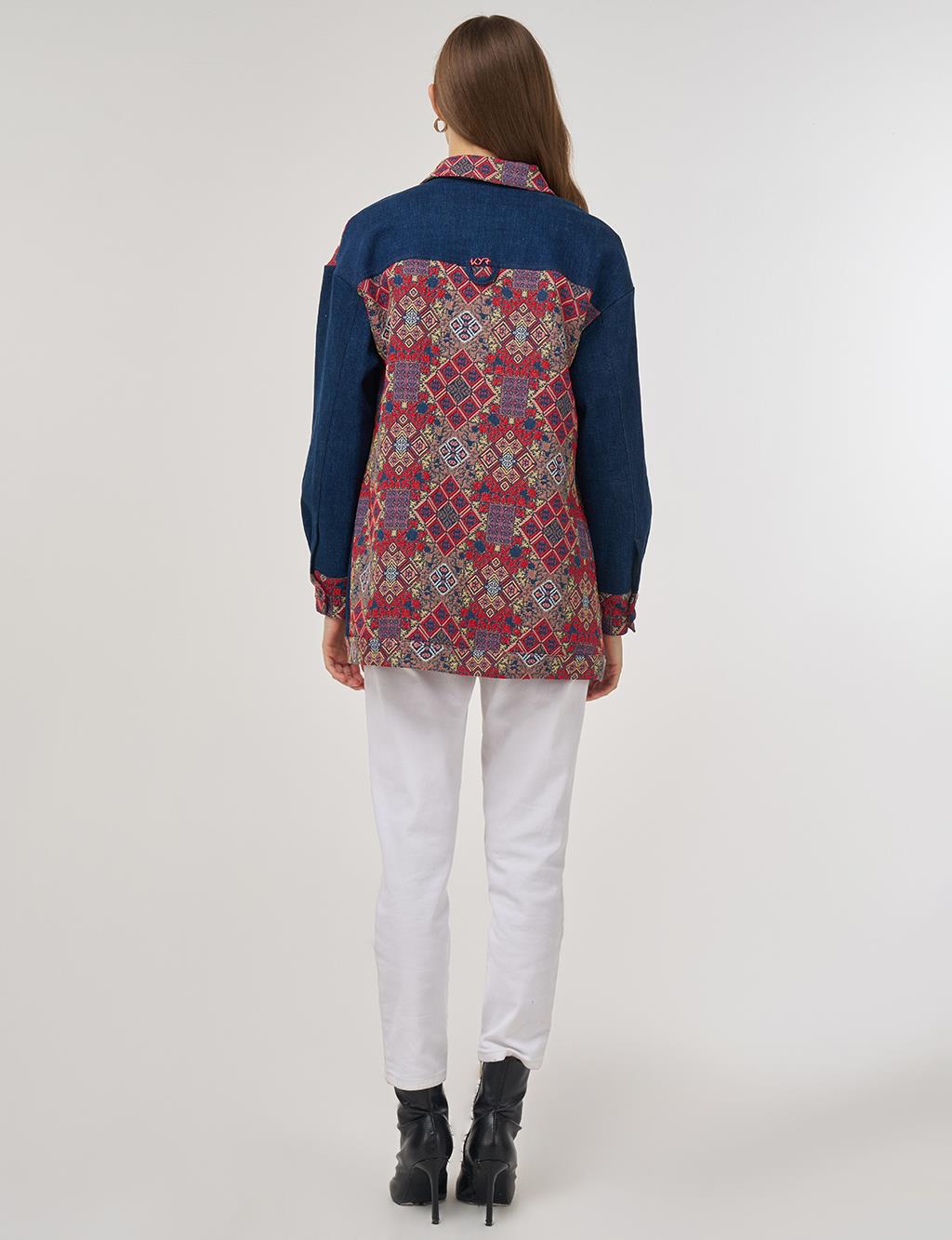 Patterned Denim Jacket Indigo