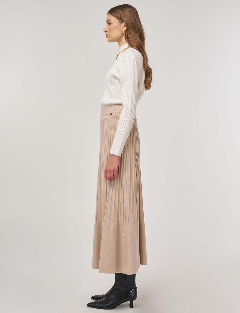 High Waist Viscose Knit Skirt Cream