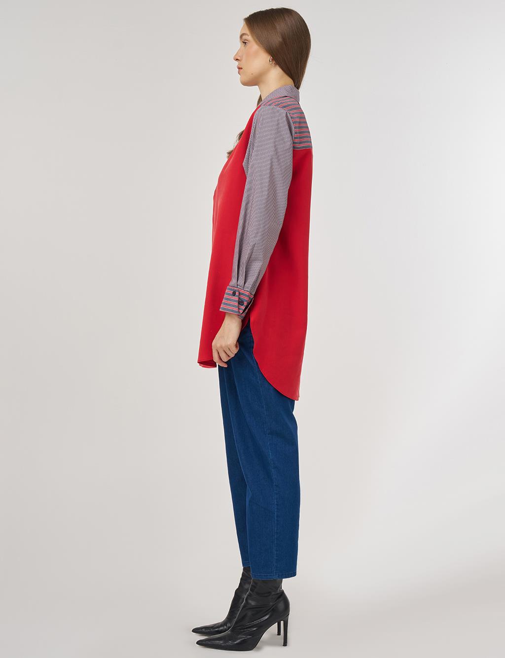 Fabric-Panel Rayon Sweatshirt Red