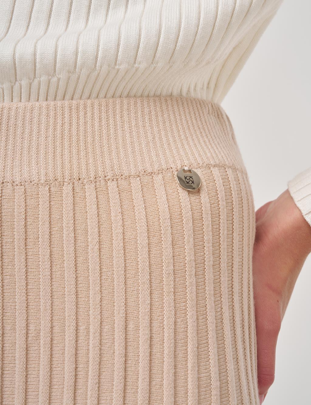 High Waist Viscose Knit Skirt Cream