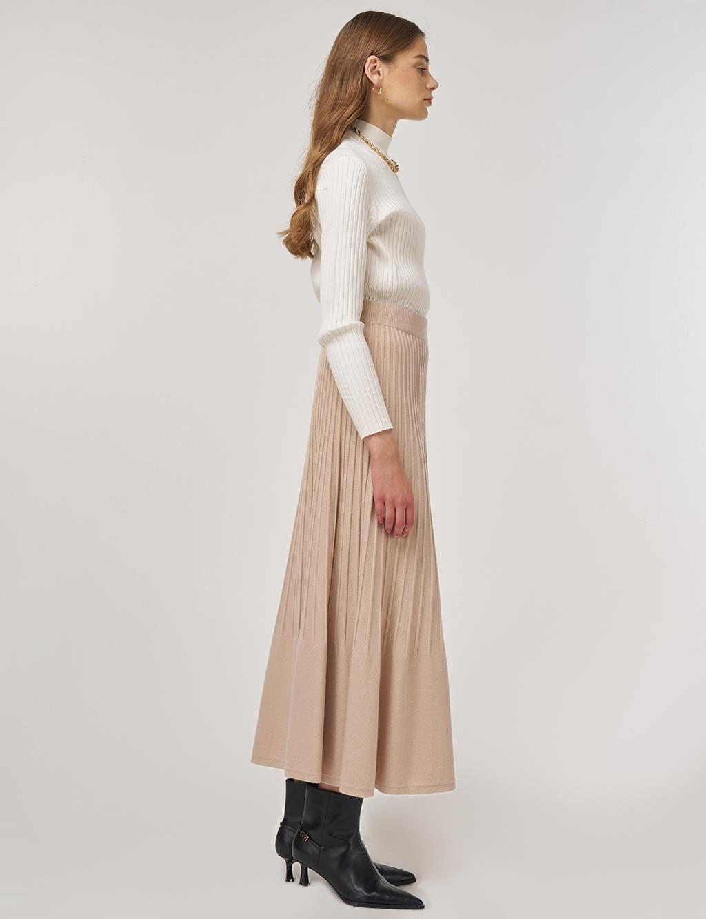 High Waist Viscose Knit Skirt Cream