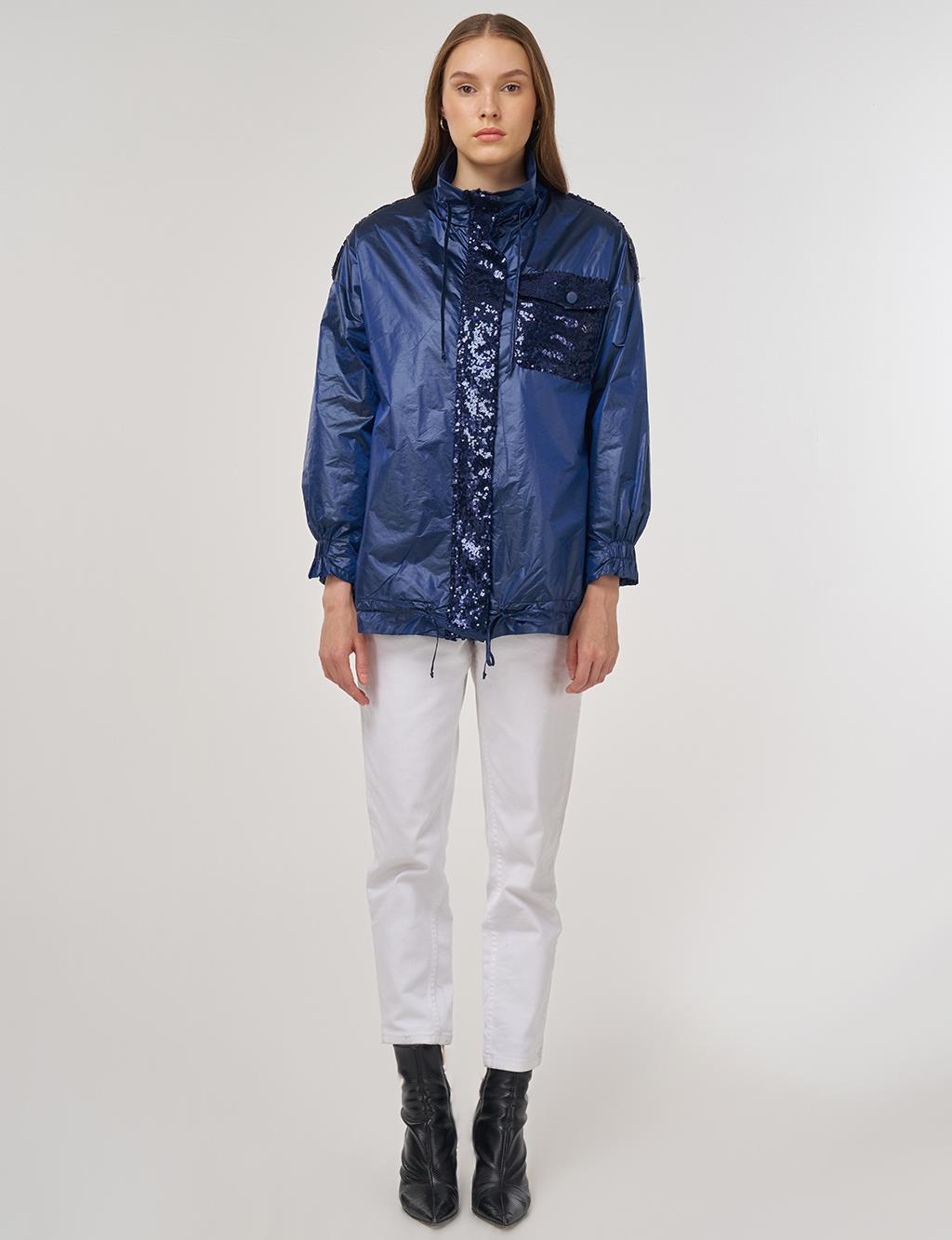 Sequin-Embroidered Jacket Indigo 