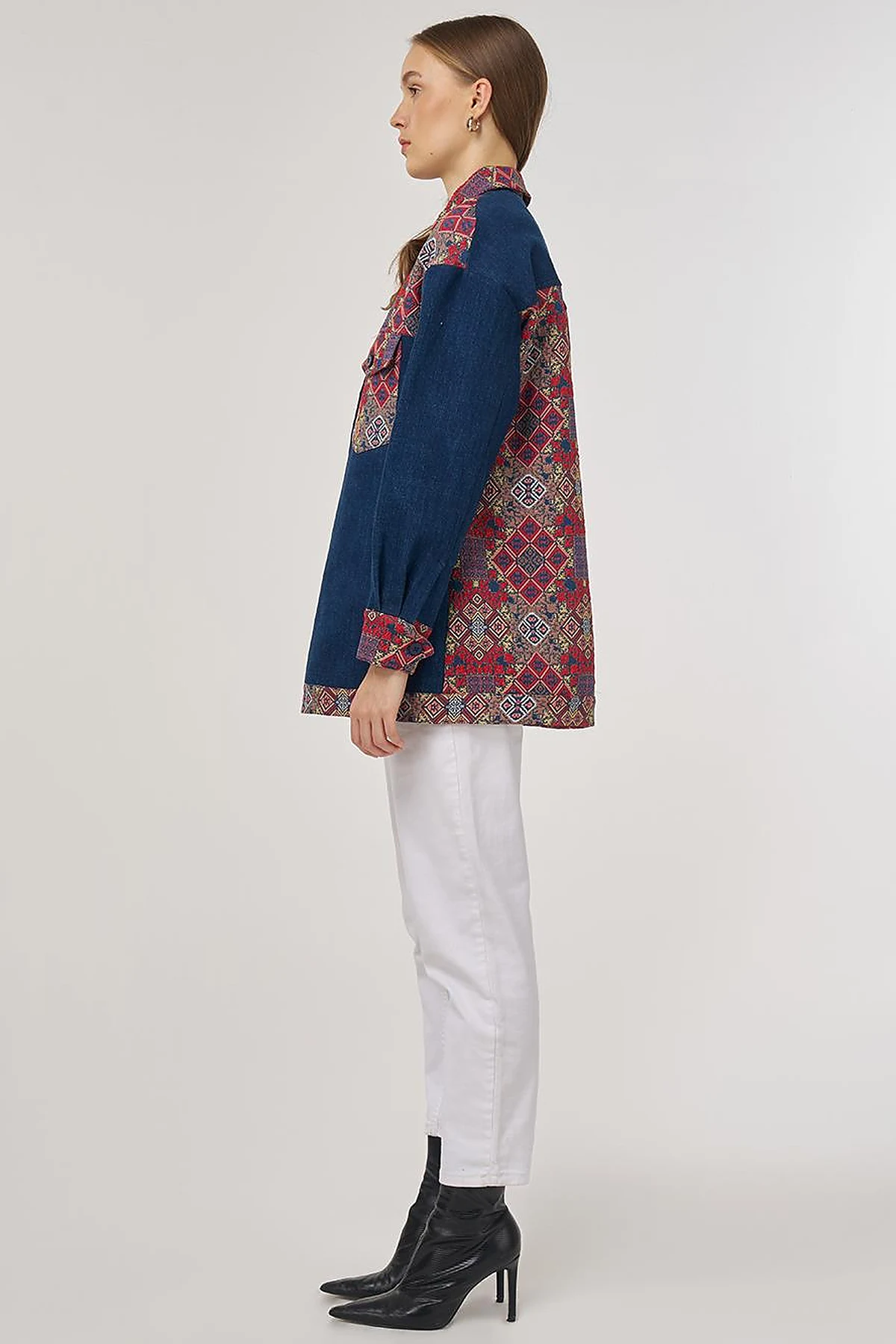 Desenli Denim Ceket İndigo 