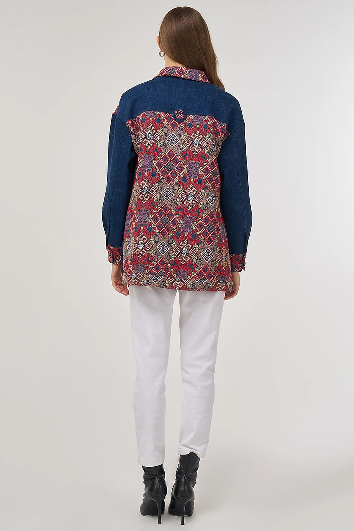 Desenli Denim Ceket İndigo 