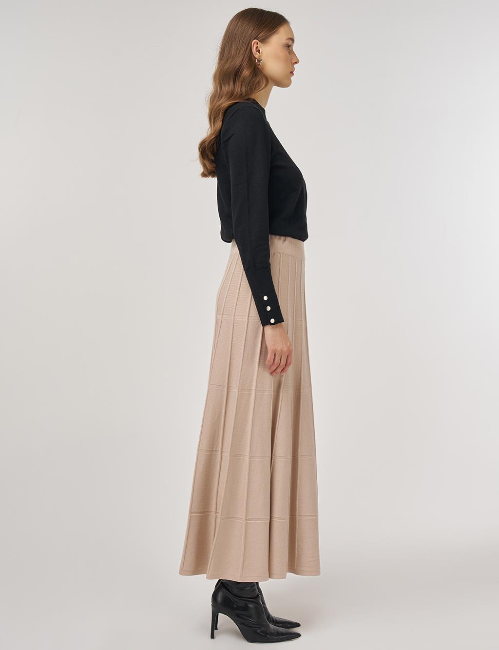 Stitched Viscose Knit Skirt in Cream