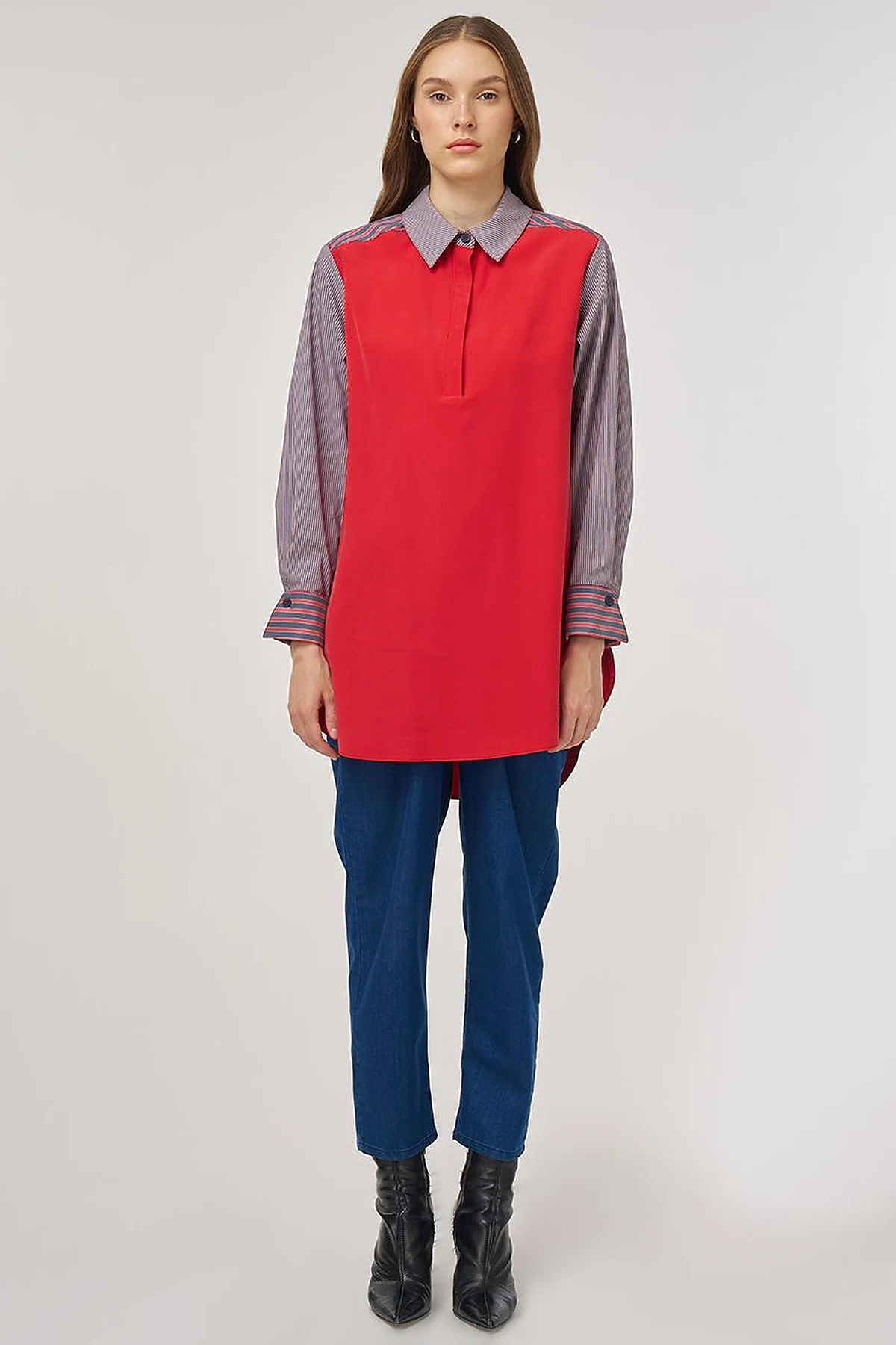 Fabric-Panel Rayon Sweatshirt Red