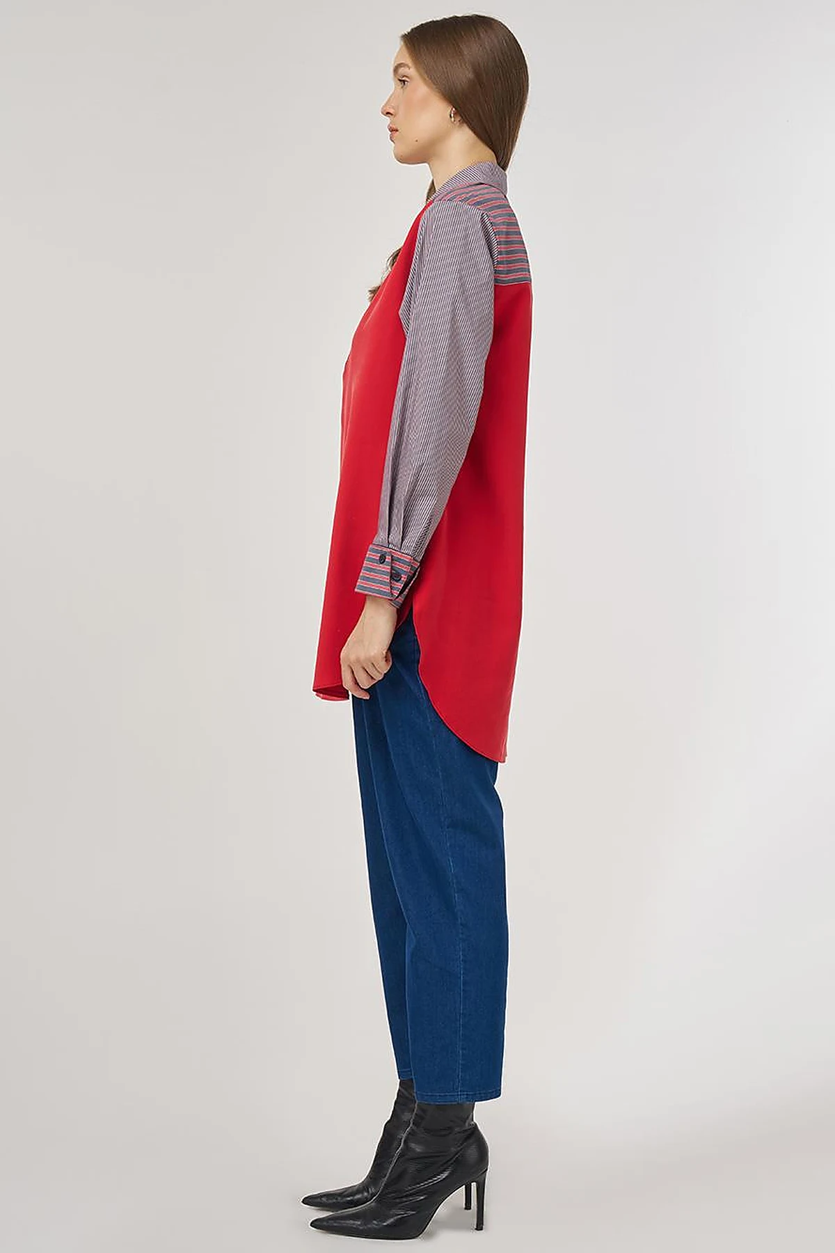 Fabric-Panel Rayon Sweatshirt Red