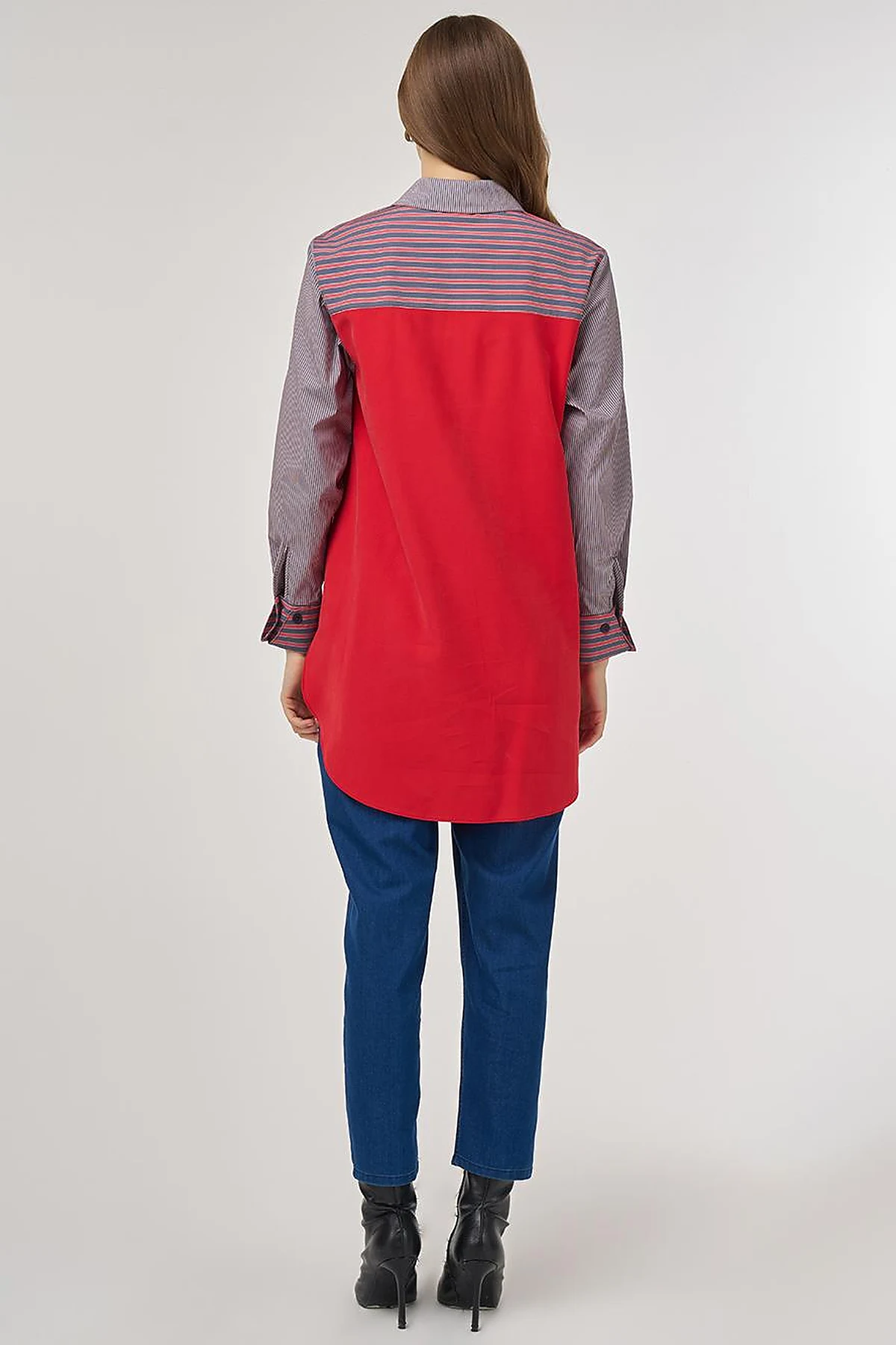 Fabric-Panel Rayon Sweatshirt Red