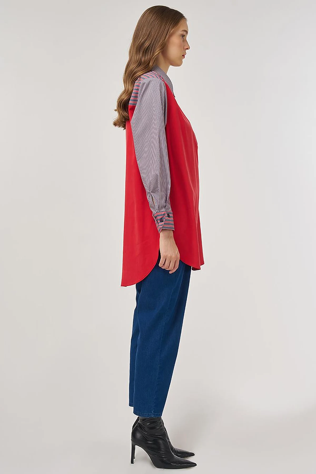 Fabric-Panel Rayon Sweatshirt Red