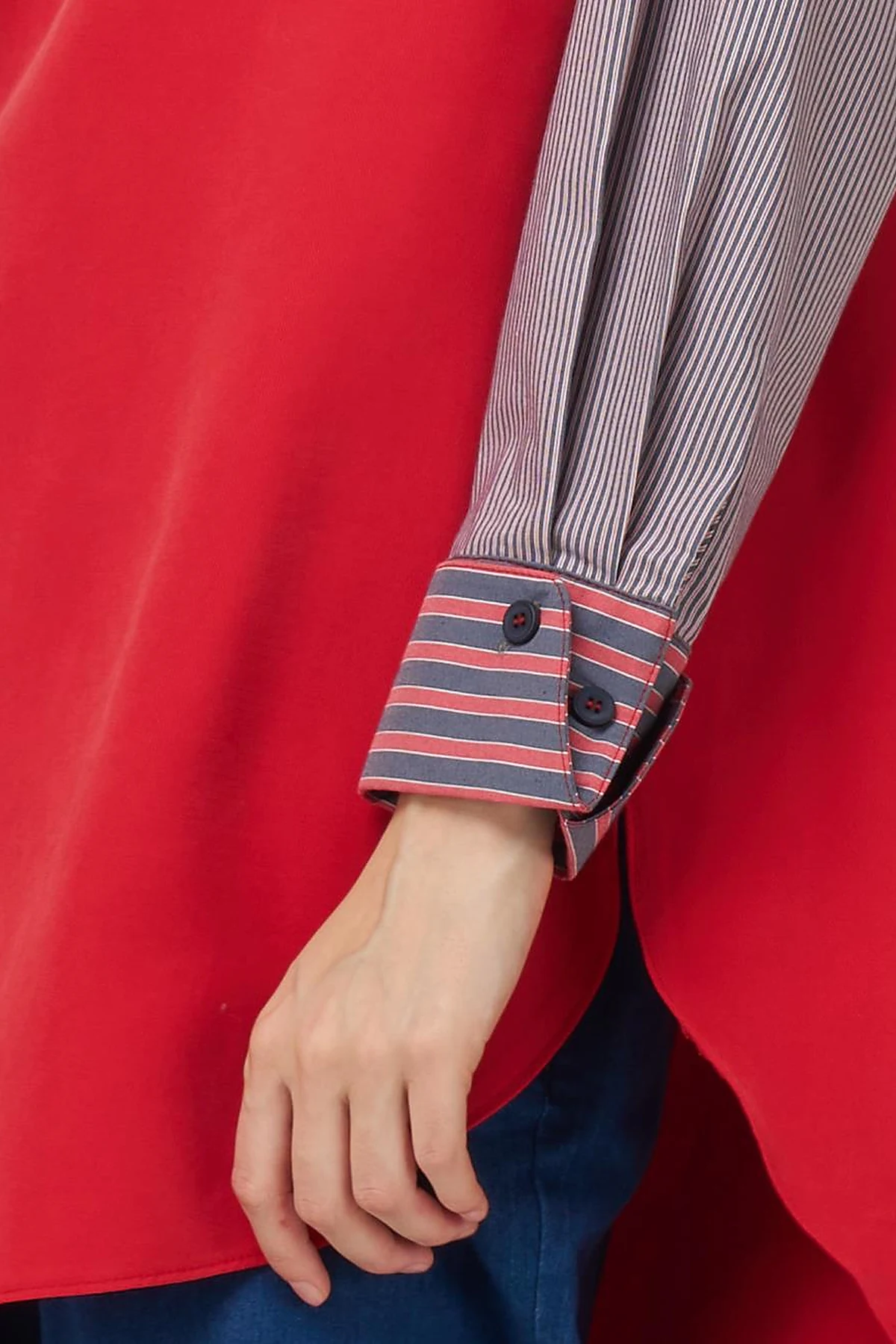 Fabric-Panel Rayon Sweatshirt Red