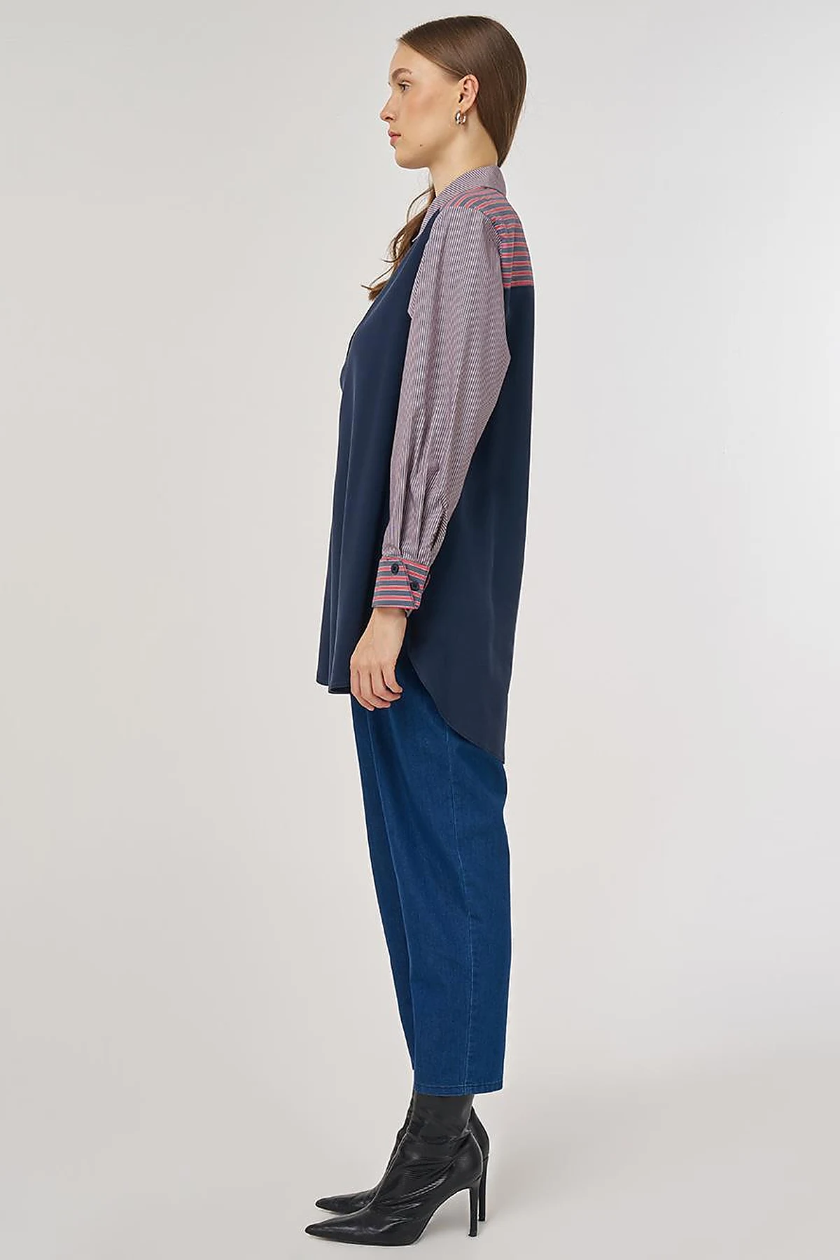 Fabric-Panel Rayon Sweatshirt Dark Navy 