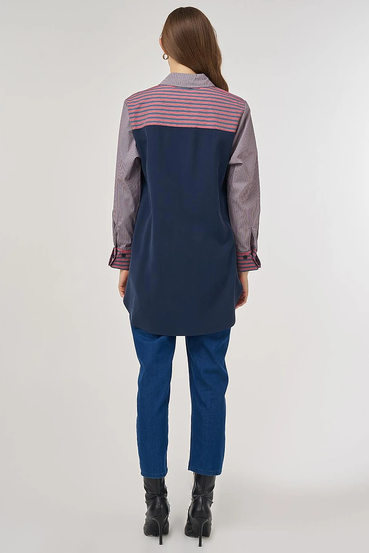 Fabric-Panel Rayon Sweatshirt Dark Navy 