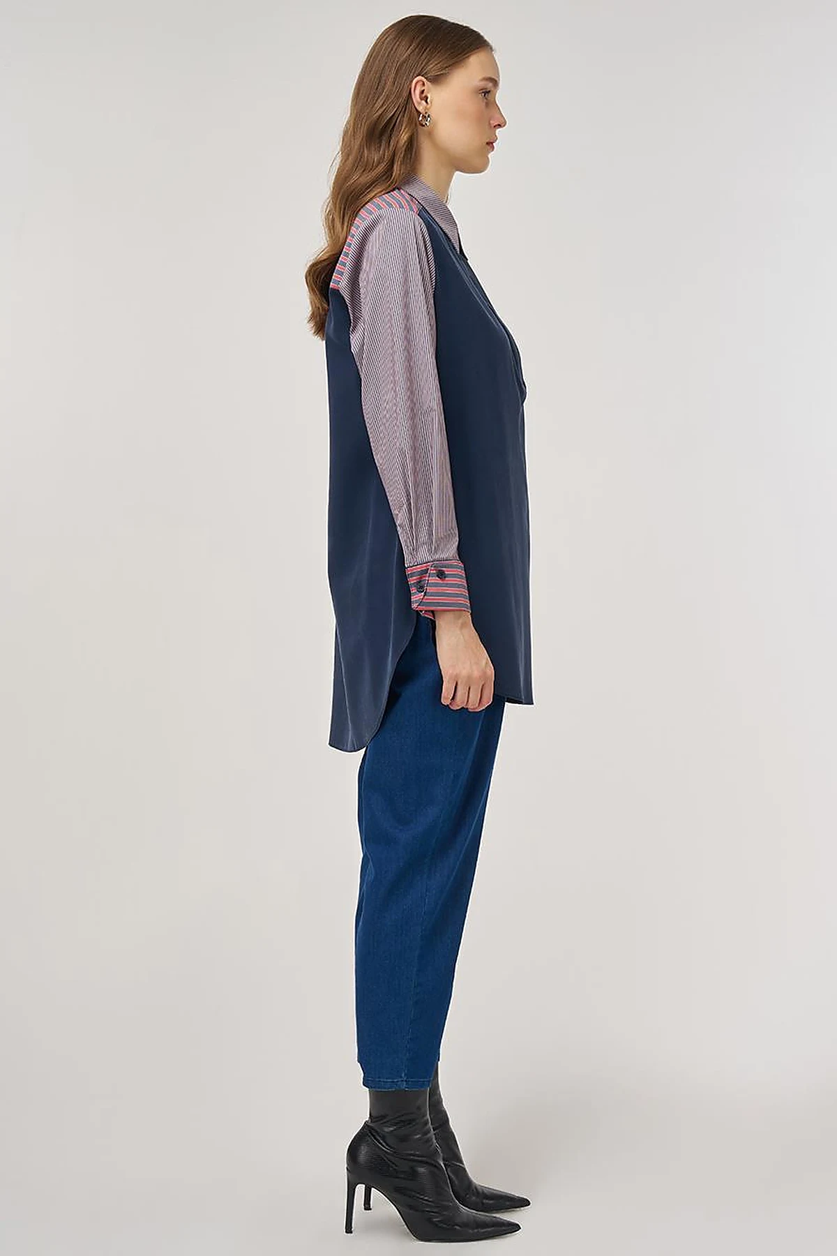 Fabric-Panel Rayon Sweatshirt Dark Navy 