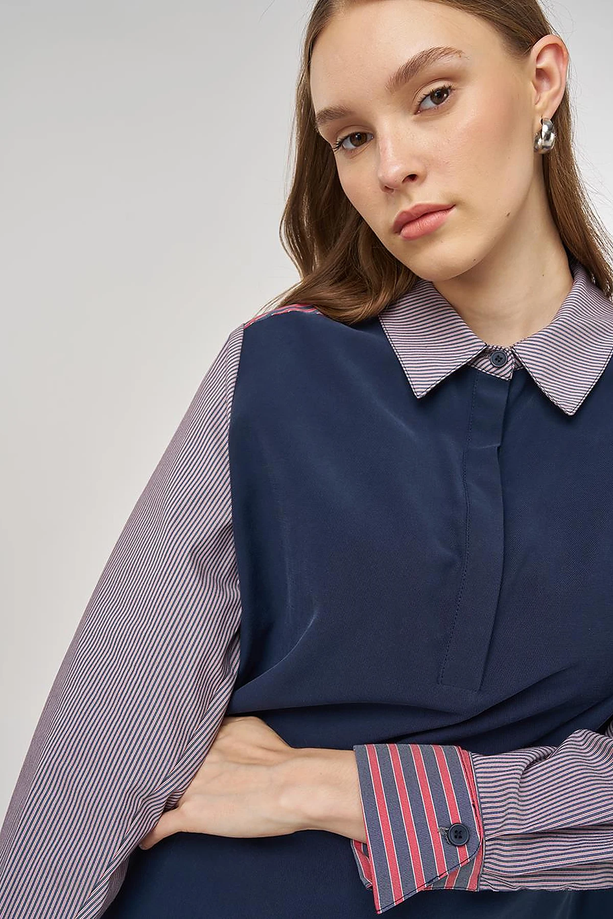 Fabric-Panel Rayon Sweatshirt Dark Navy 