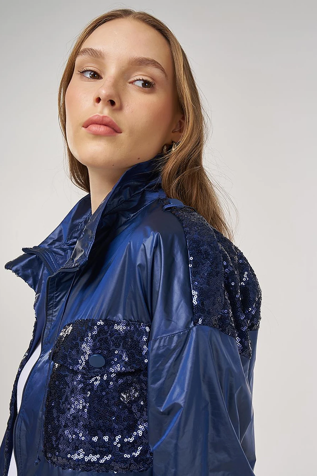 Sequin-Embroidered Jacket Indigo 