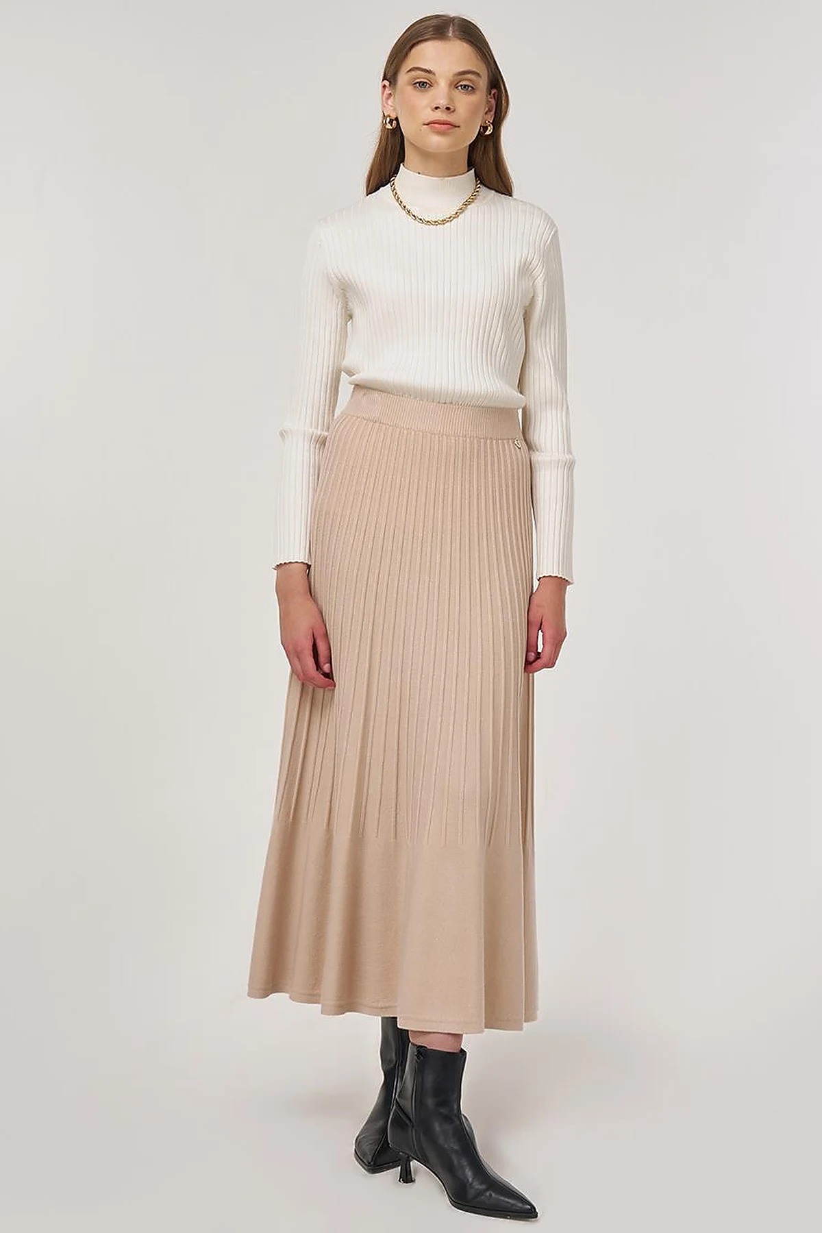 High Waist Viscose Knit Skirt Cream