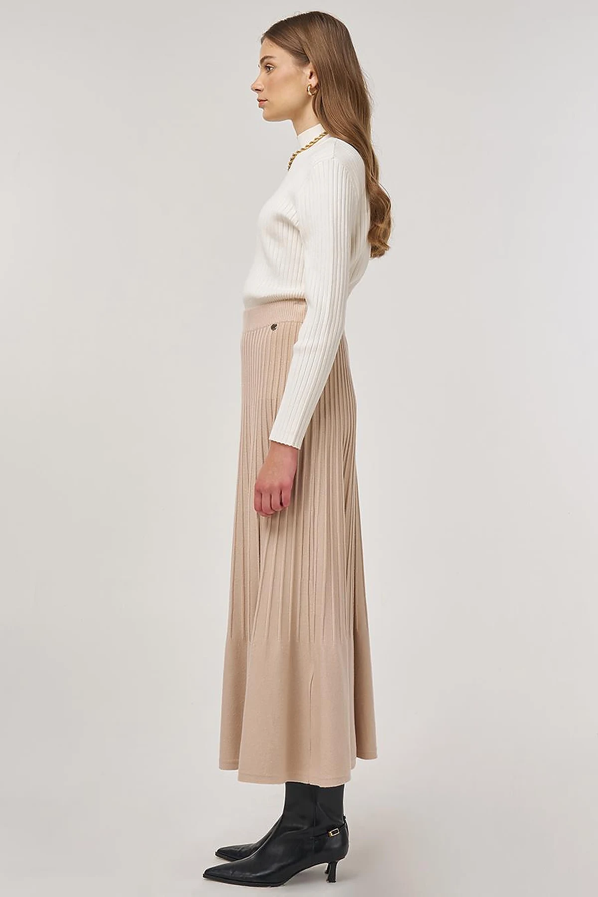 High Waist Viscose Knit Skirt Cream