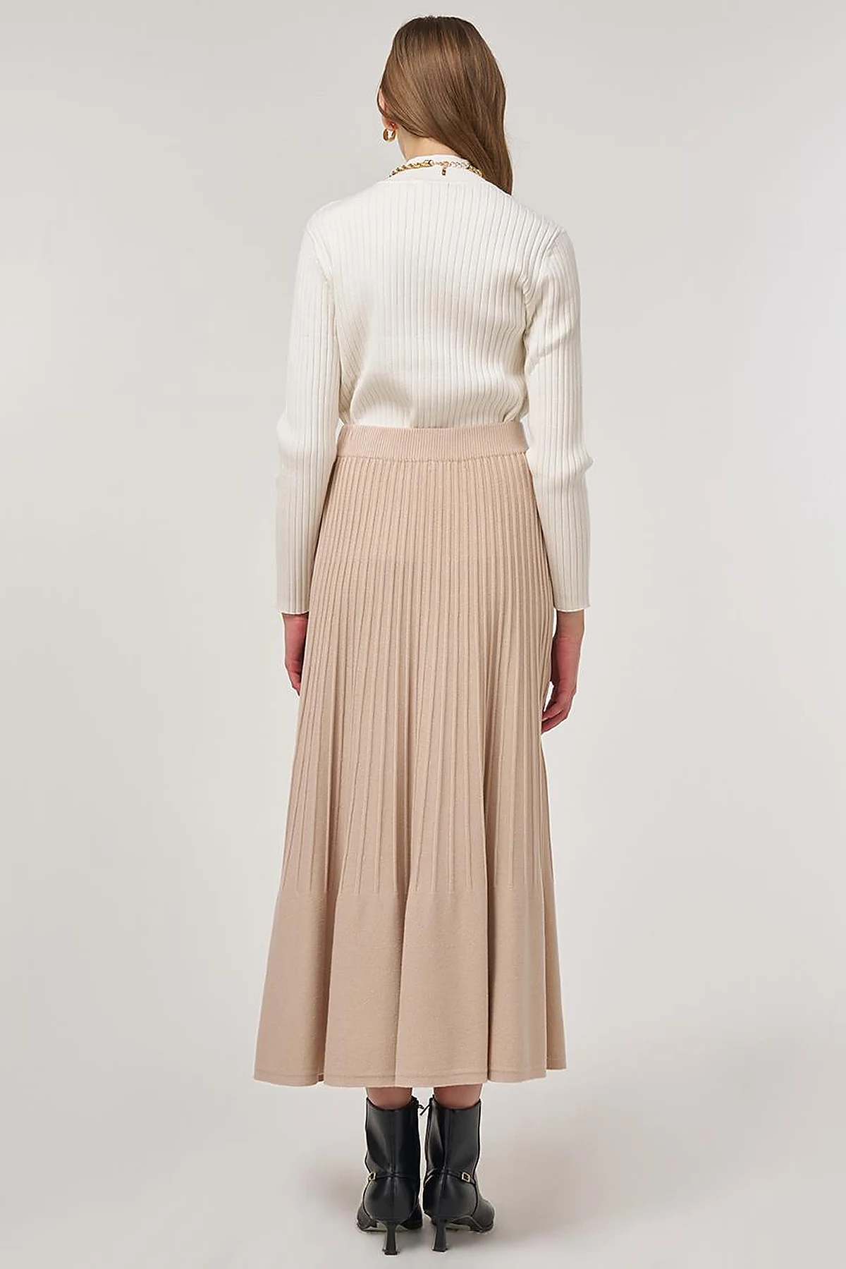 High Waist Viscose Knit Skirt Cream