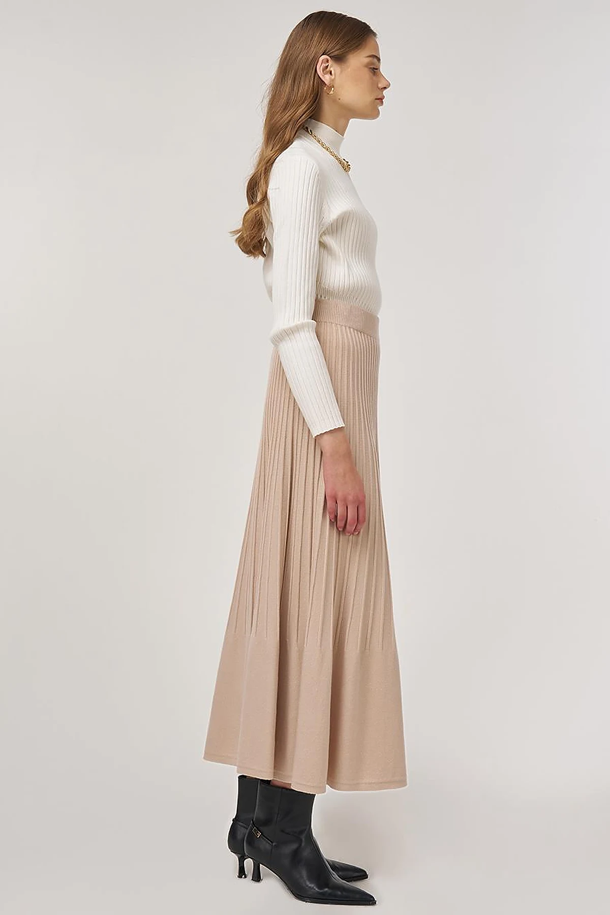 High Waist Viscose Knit Skirt Cream