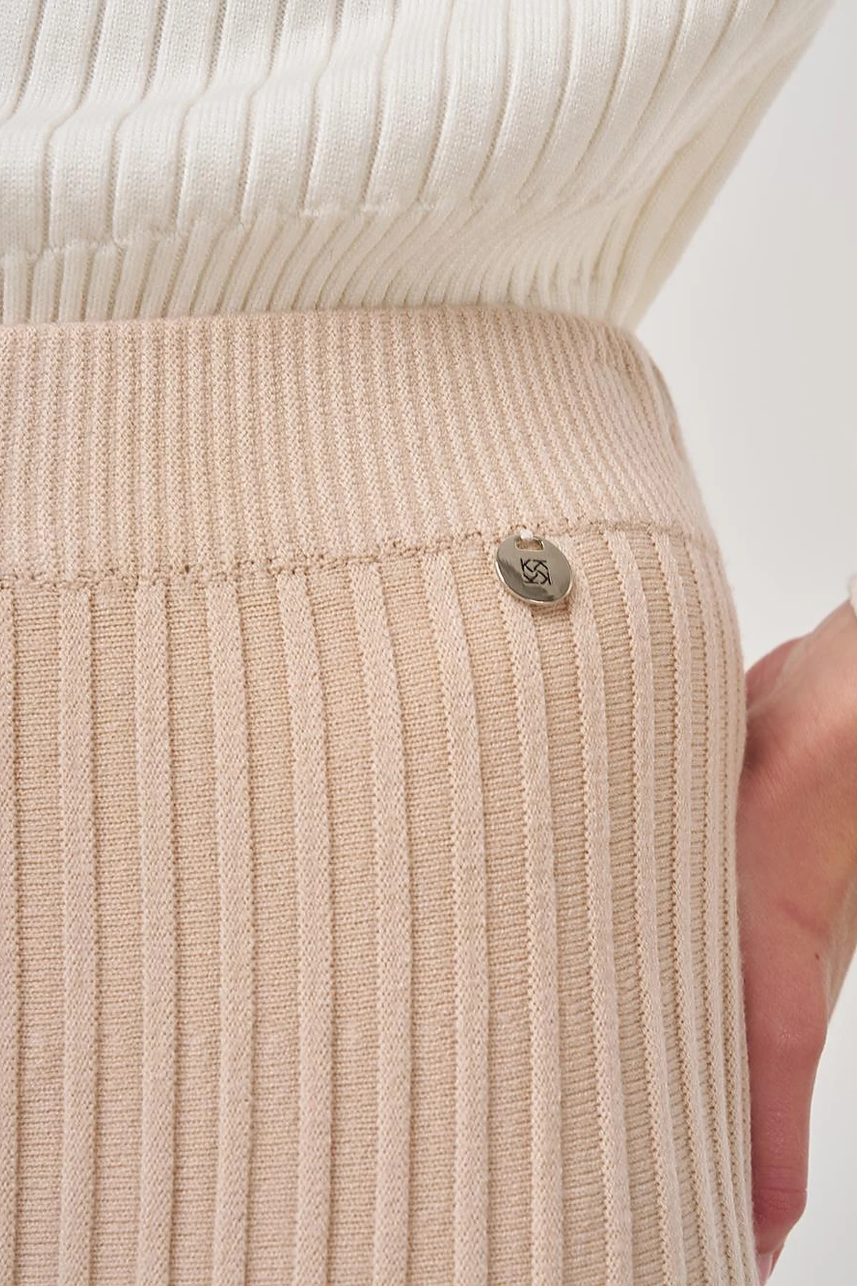 High Waist Viscose Knit Skirt Cream