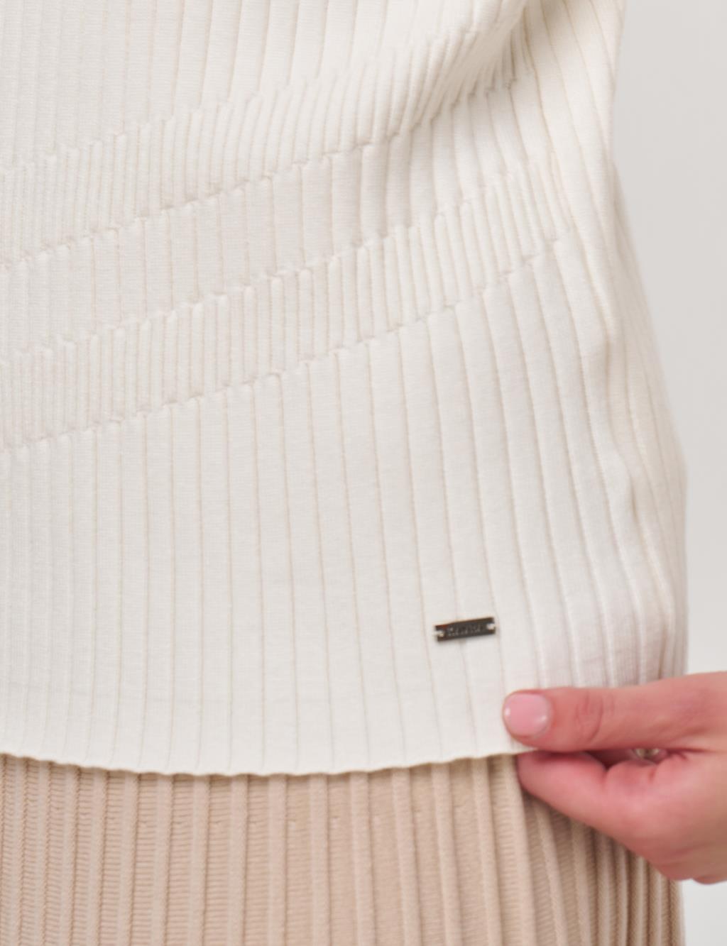 Ribbed Viscose Knit Sweater Cream