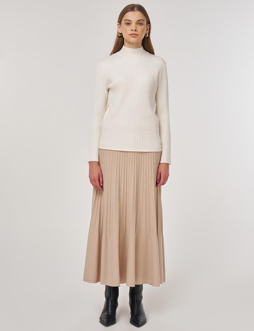 Ribbed Viscose Knit Sweater Cream