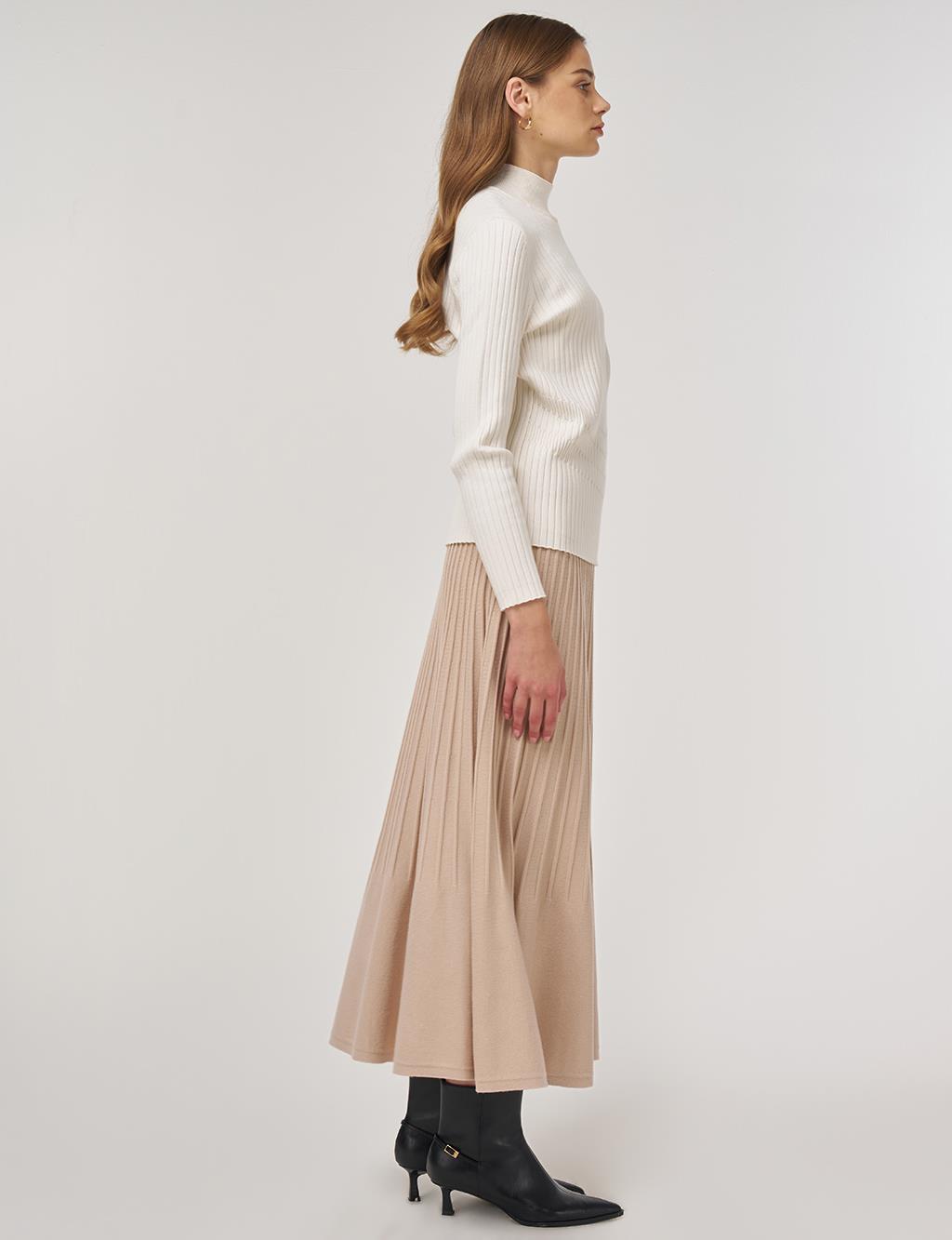 Ribbed Viscose Knit Sweater Cream