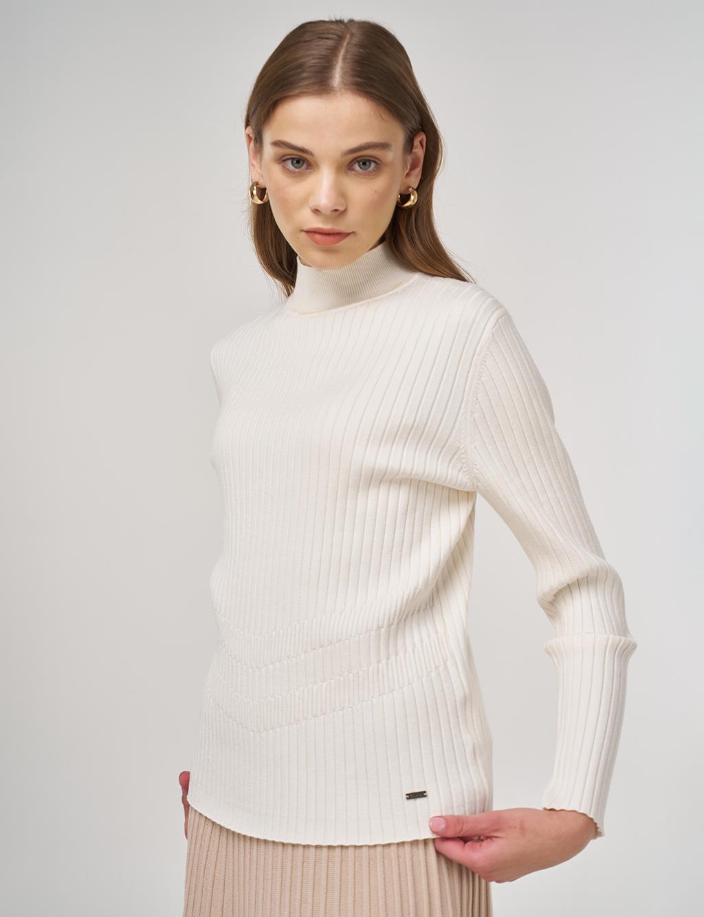 Ribbed Viscose Knit Sweater Cream