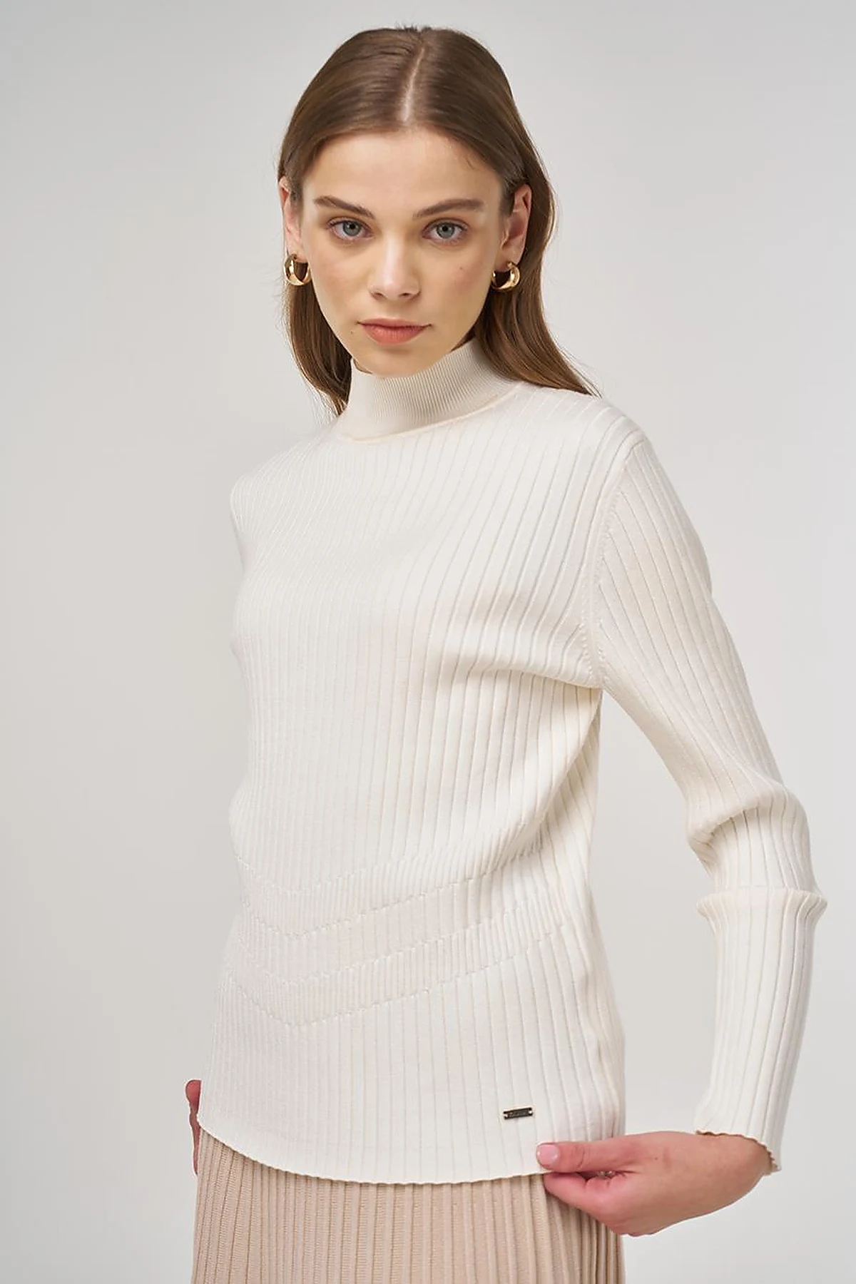 Ribbed Viscose Knit Sweater Cream