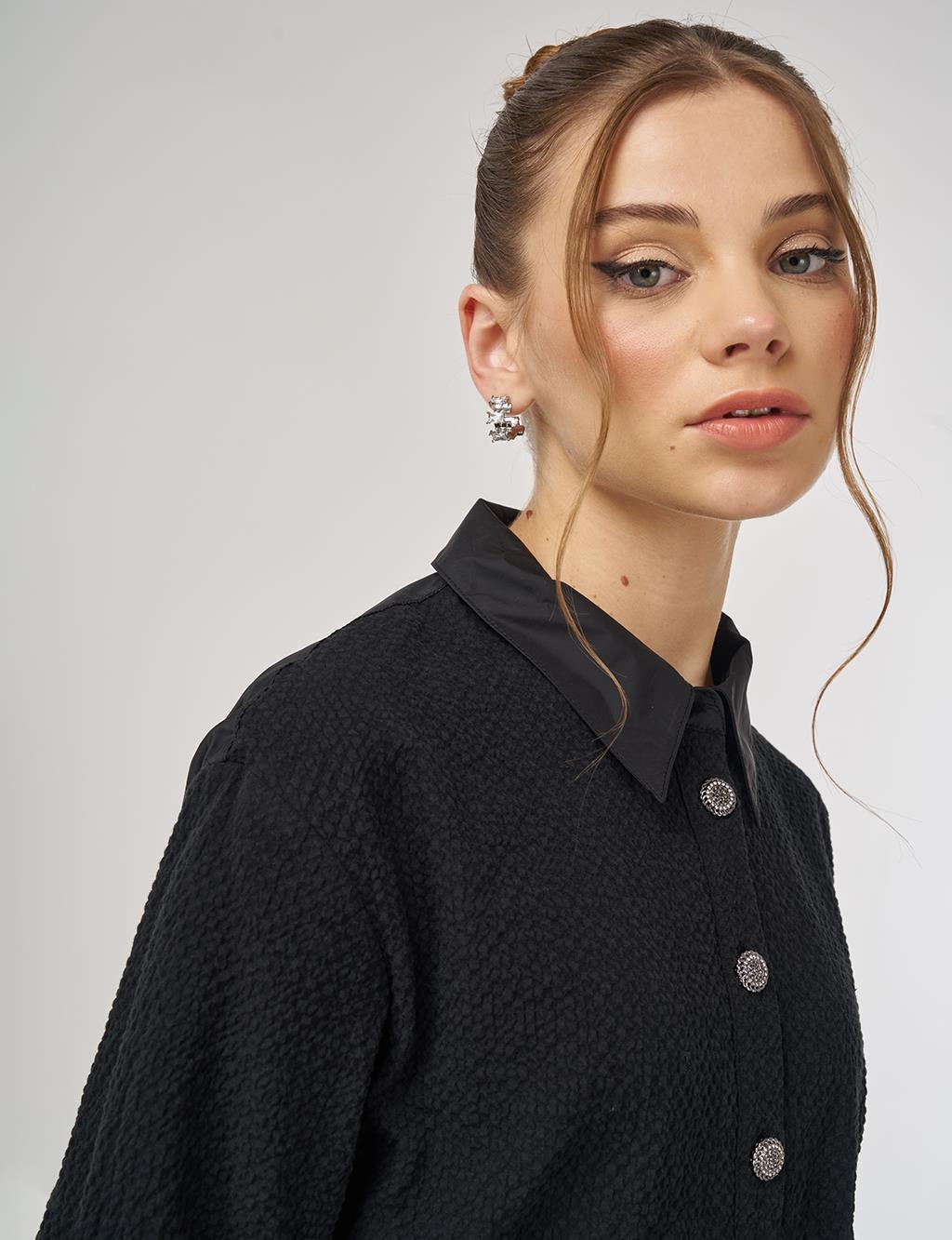 Button-Detail Cotton Dress Black