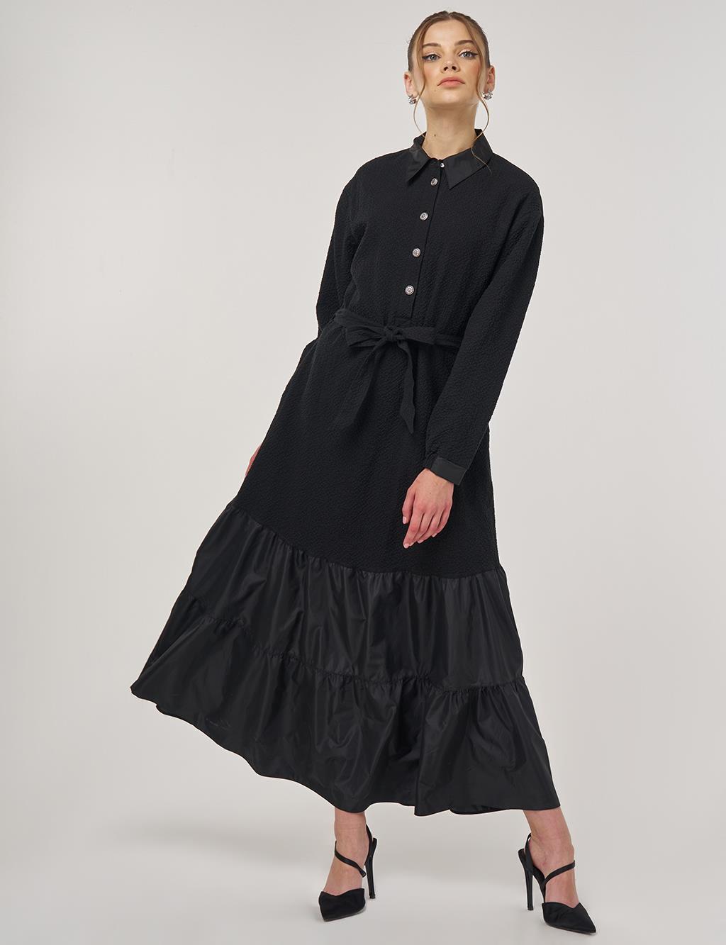 Button-Detail Cotton Dress Black