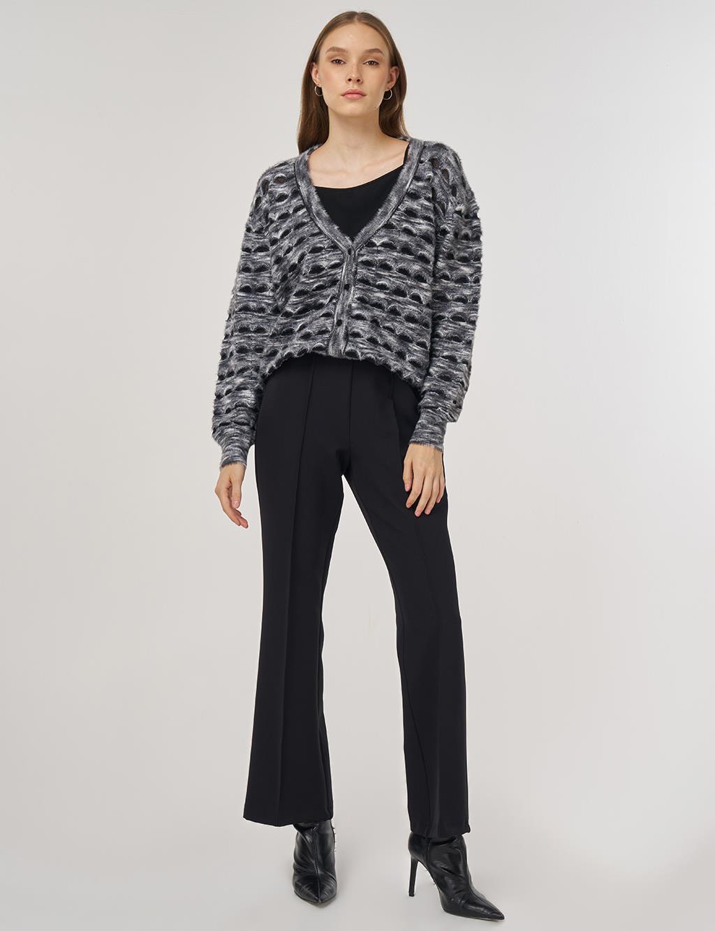 Openwork Knit Cardigan Black