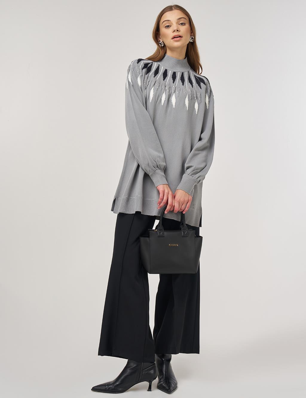 Balloon Sleeve Knit Tunic Gray 